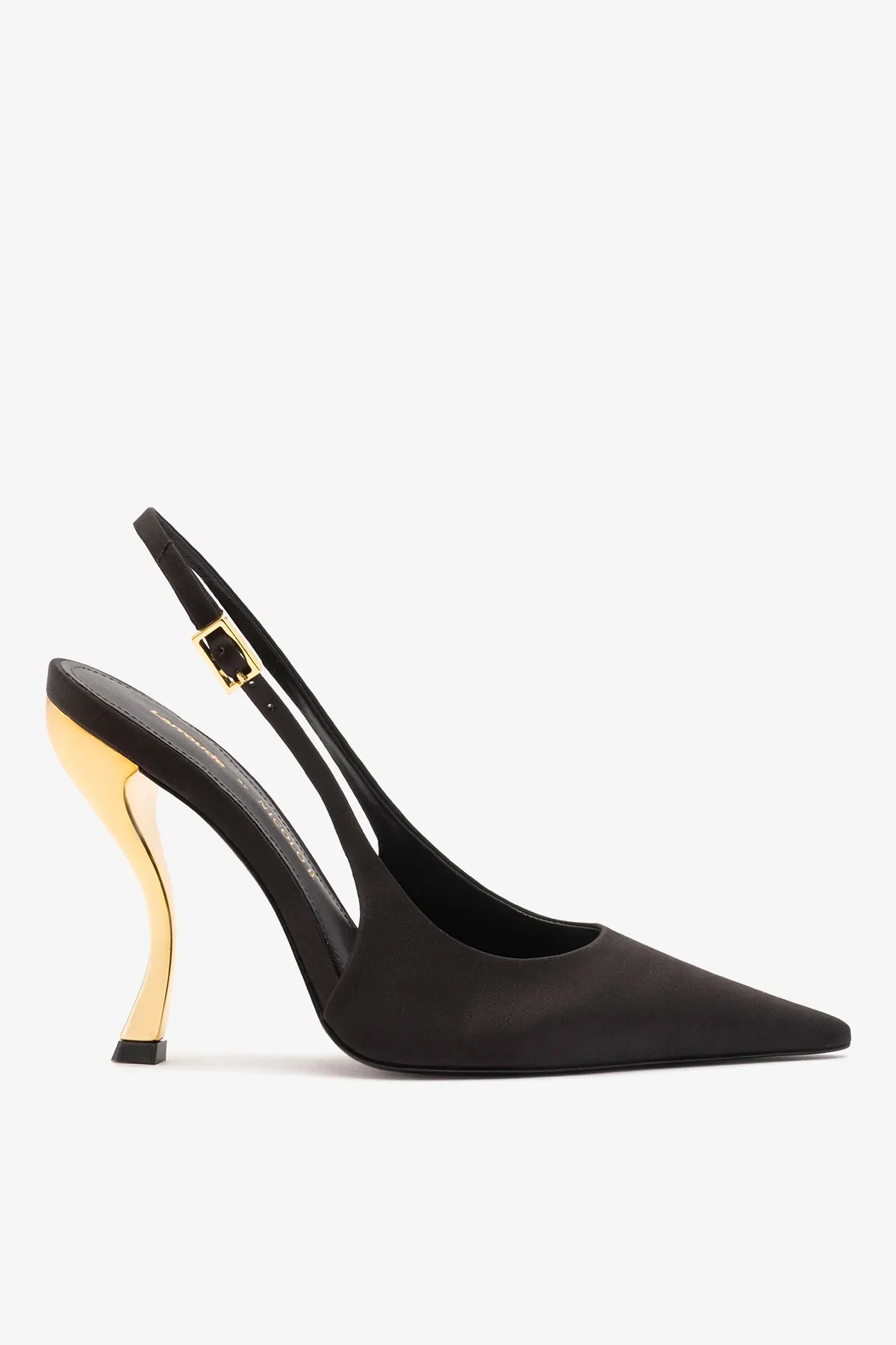 Larroudé x Nicolò B.: Slingback Grace Cetim Preto
