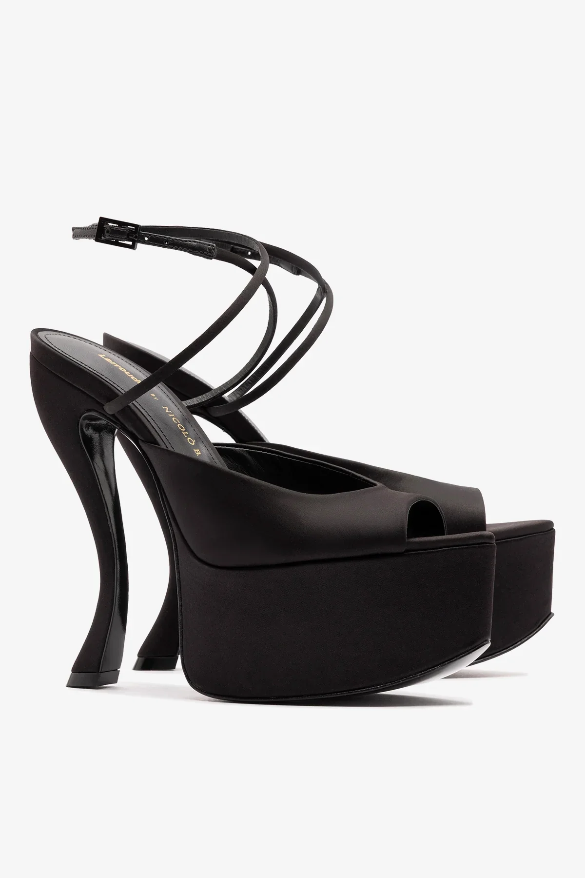 Larroudé x Nicolò B.: Sandália Lola Cetim Preto - Image 3
