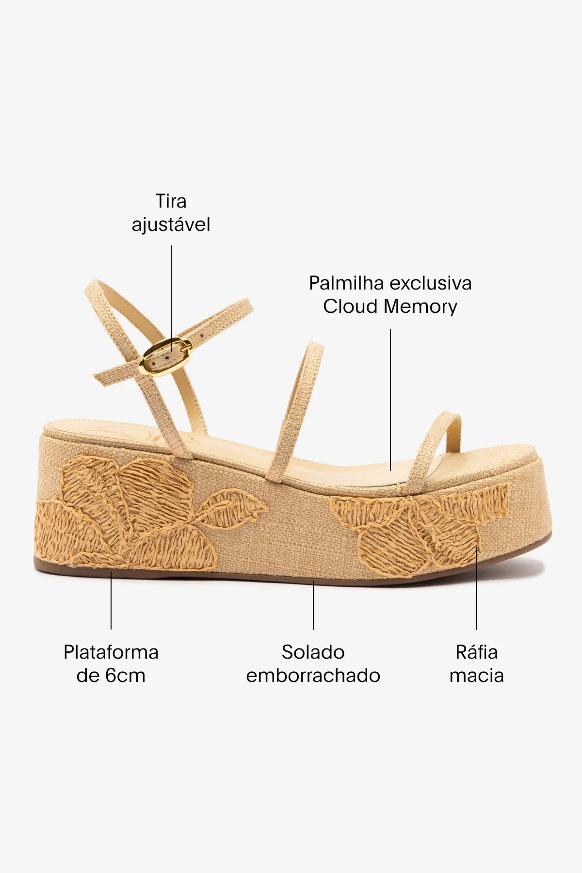 Flatform Gio Ráfia Bege Bordado Floral - Image 5