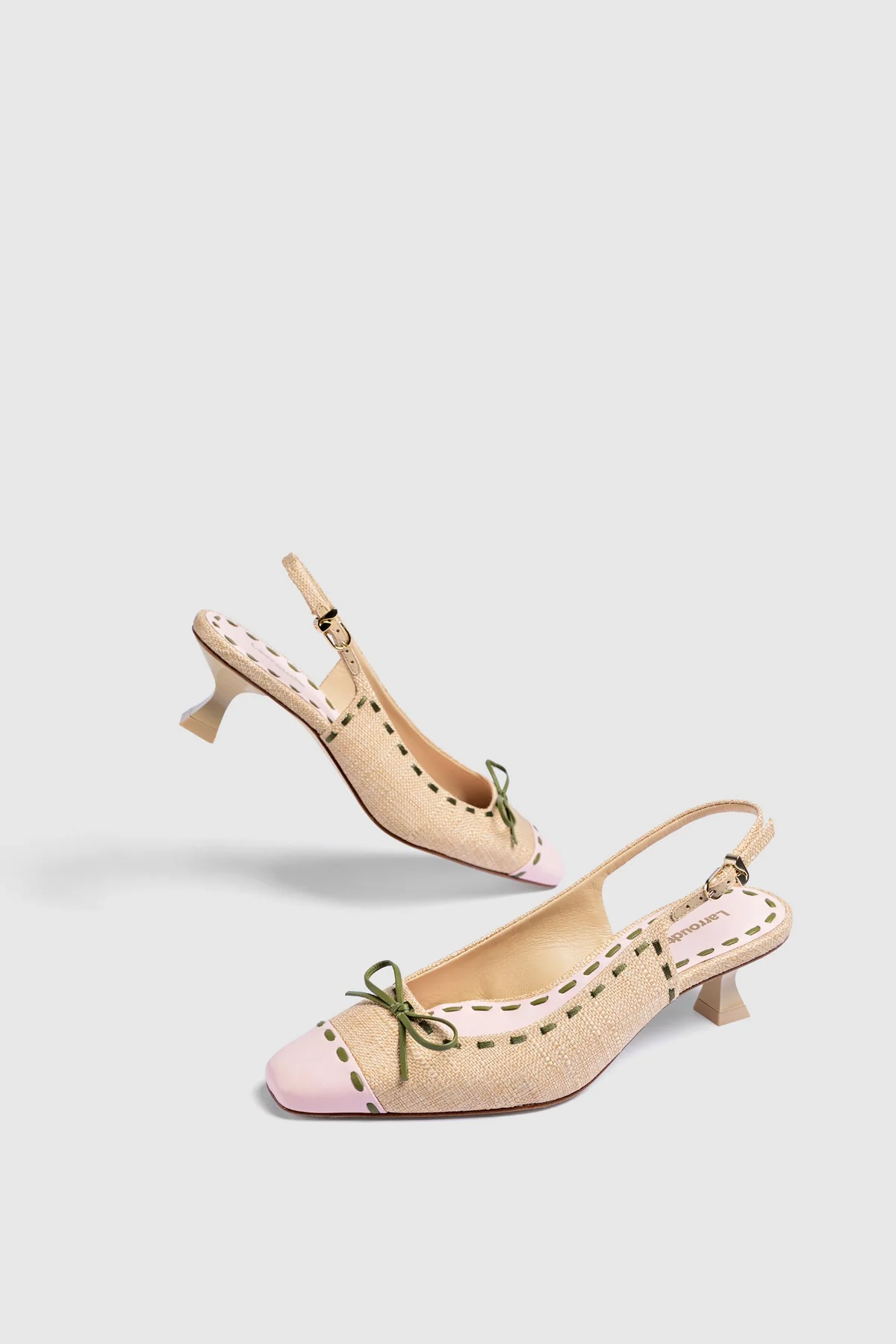 Slingback Jenny Ráfia Bege e Couro Rosa e Verde - Image 2