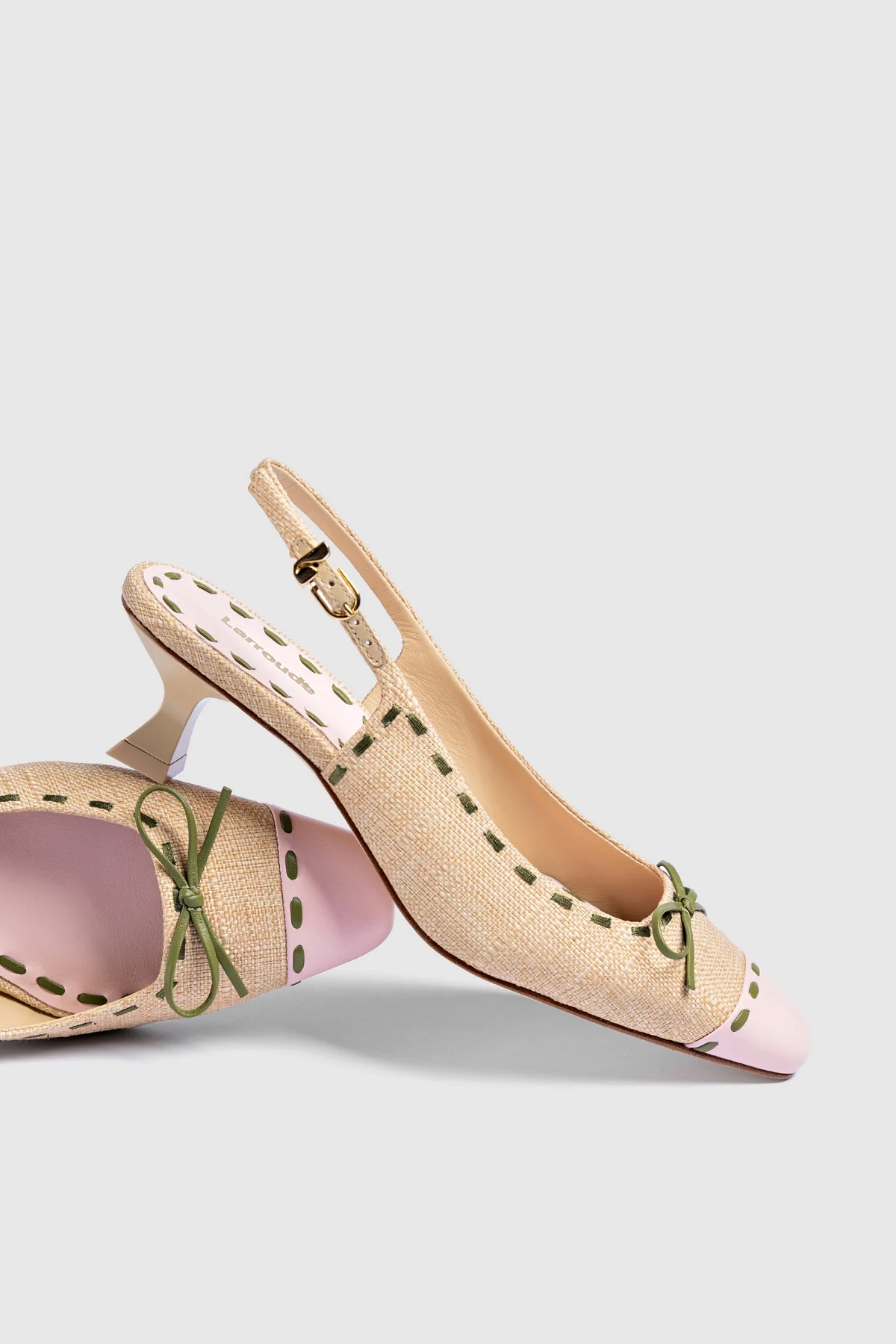 Slingback Jenny Ráfia Bege e Couro Rosa e Verde - Image 5