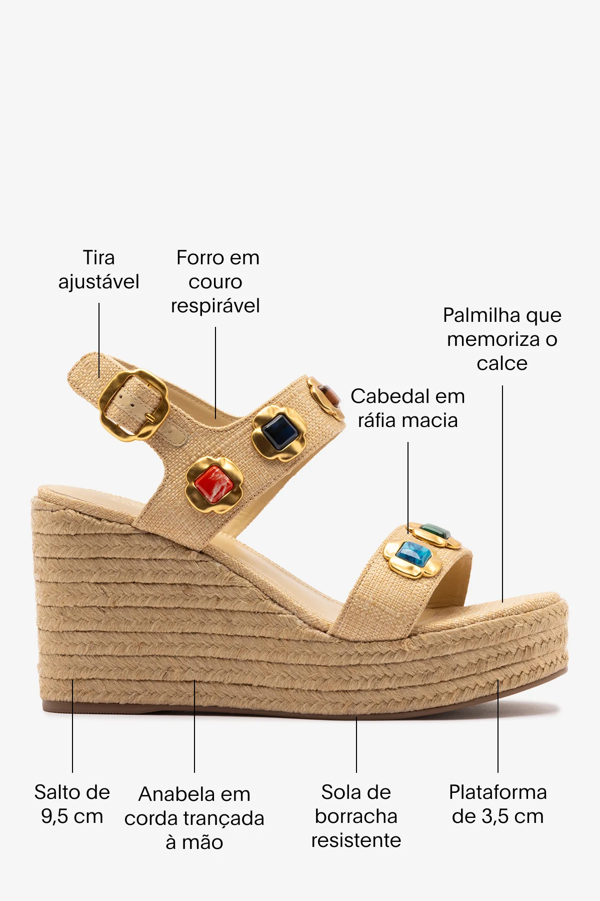 Sandália Anabela Espadrille Milan Gioiello Ráfia Bege - Image 5