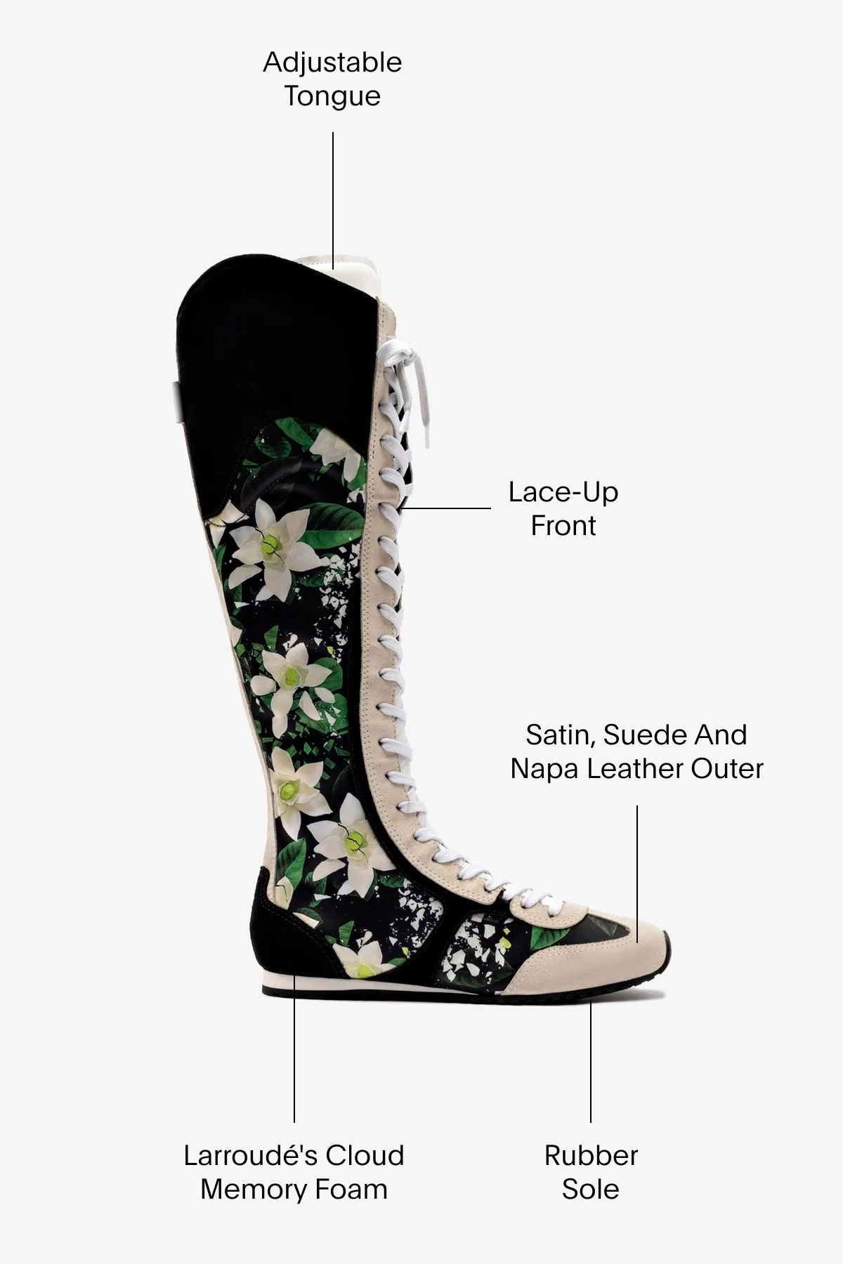 Larroudé x Jonathan Cohen: Bota Tênis Cano Alto Camurça Preto e Cetim Estampado Multicor - Image 5