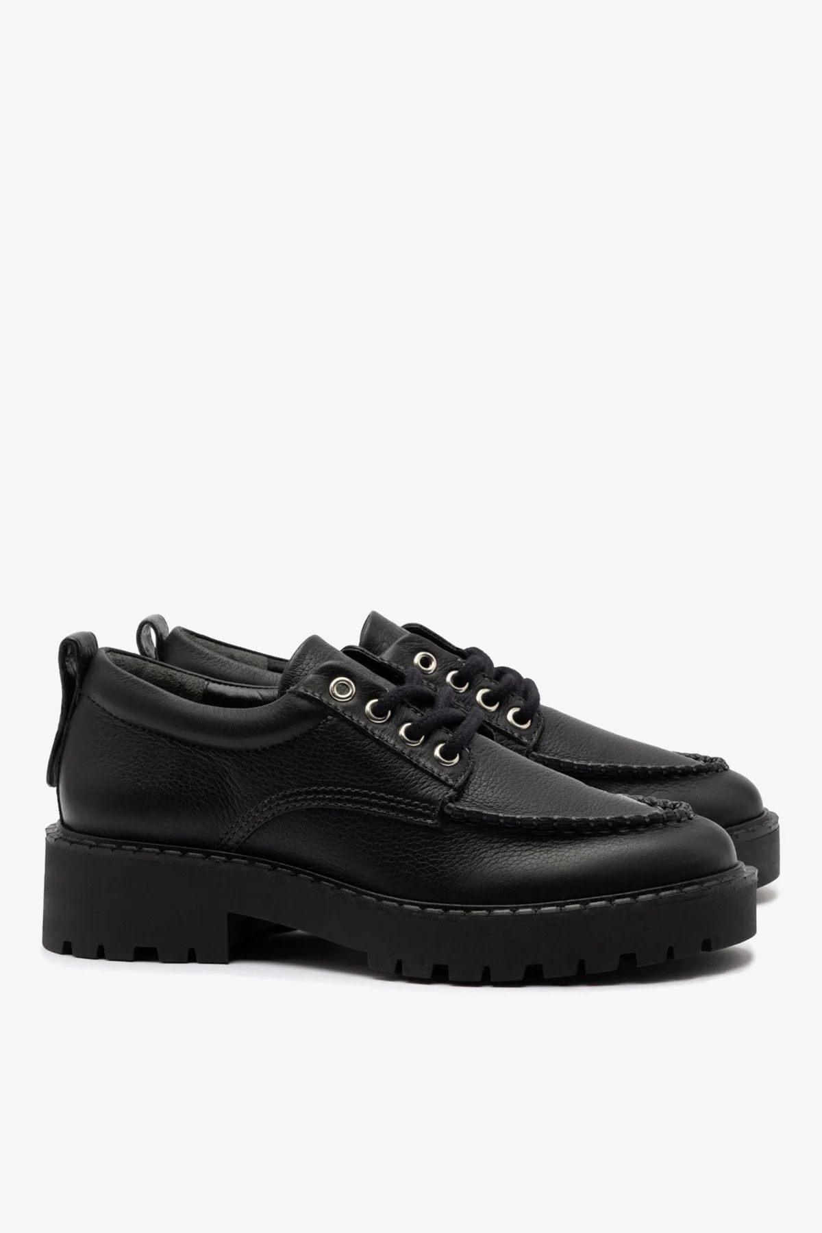 Mocassim Tratorado London Lace Up Couro Preto - Image 3