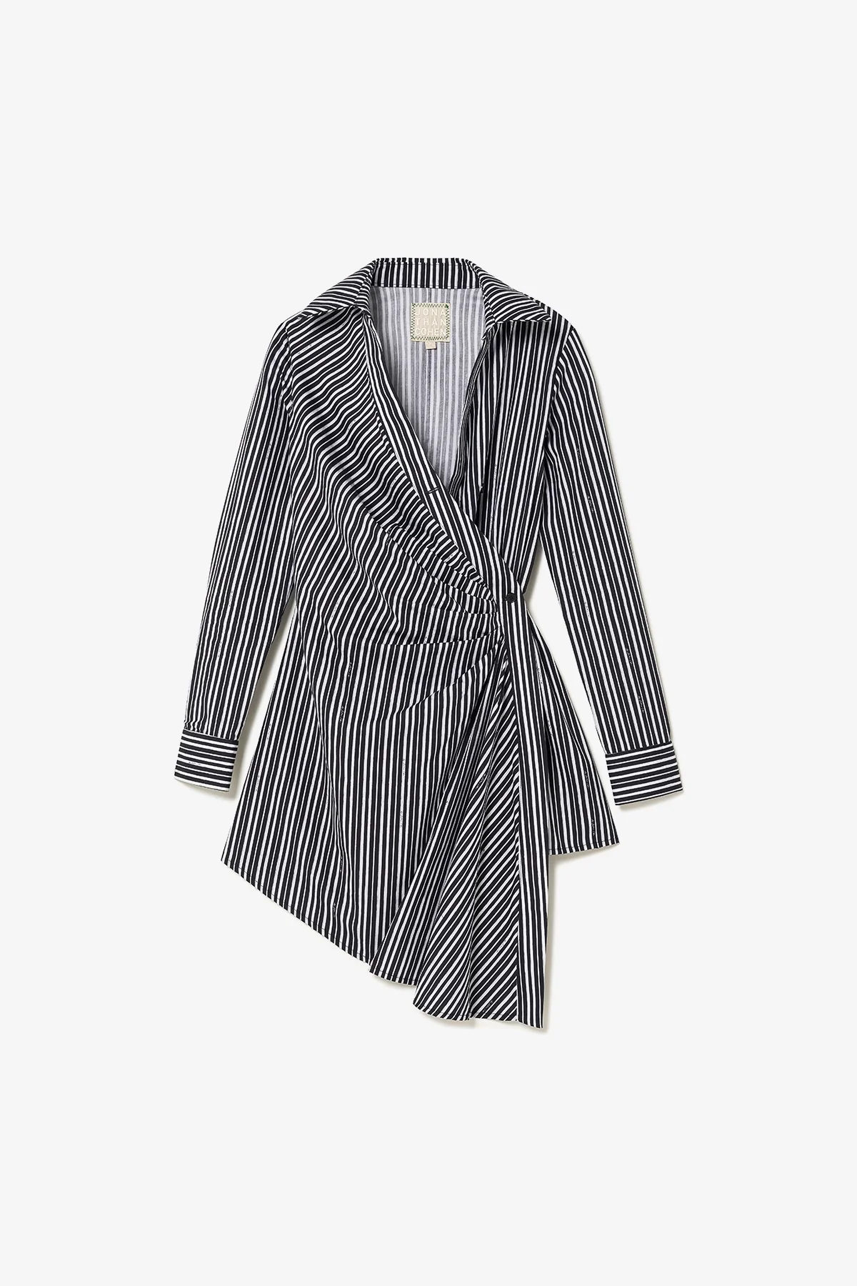 Vestido Transpassado Sashi Algodão Listrado Preto e Branco