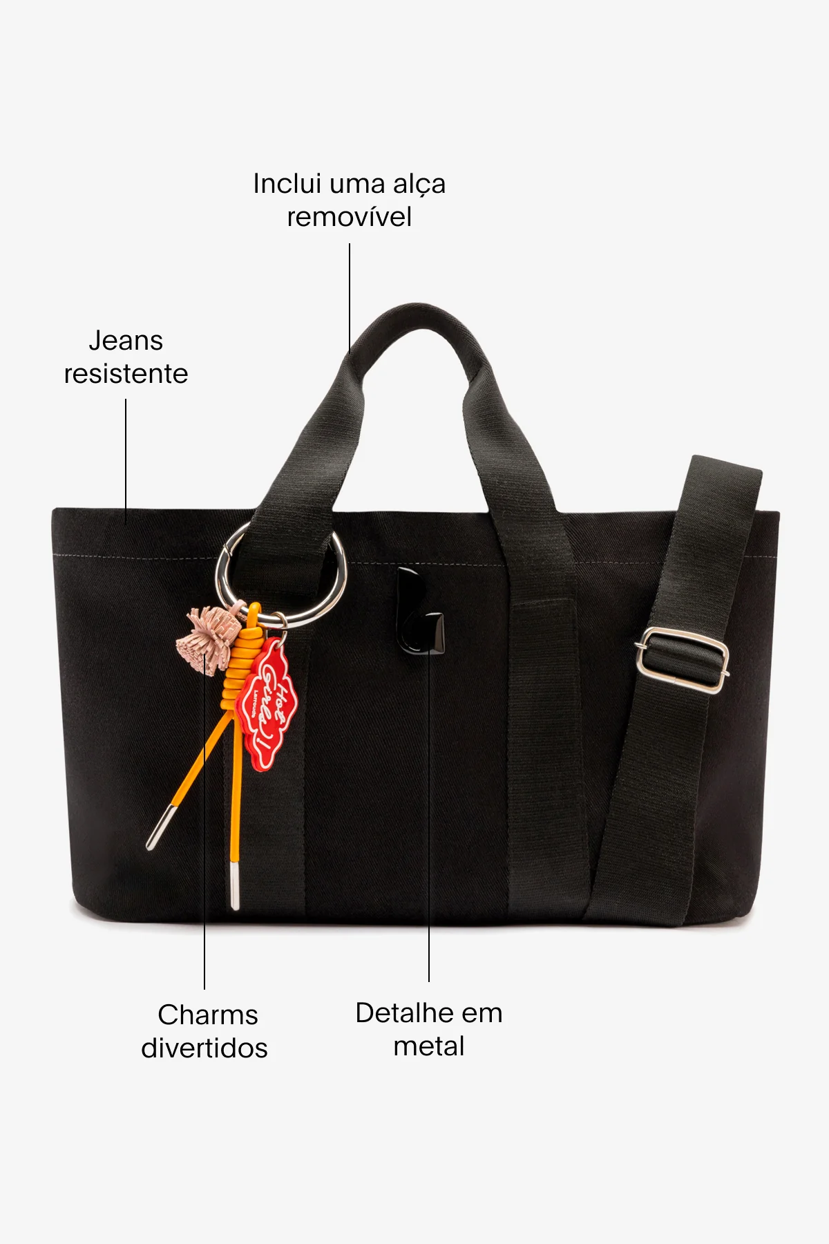 Bolsa Tote Bag Americana Jeans Preto - Image 5