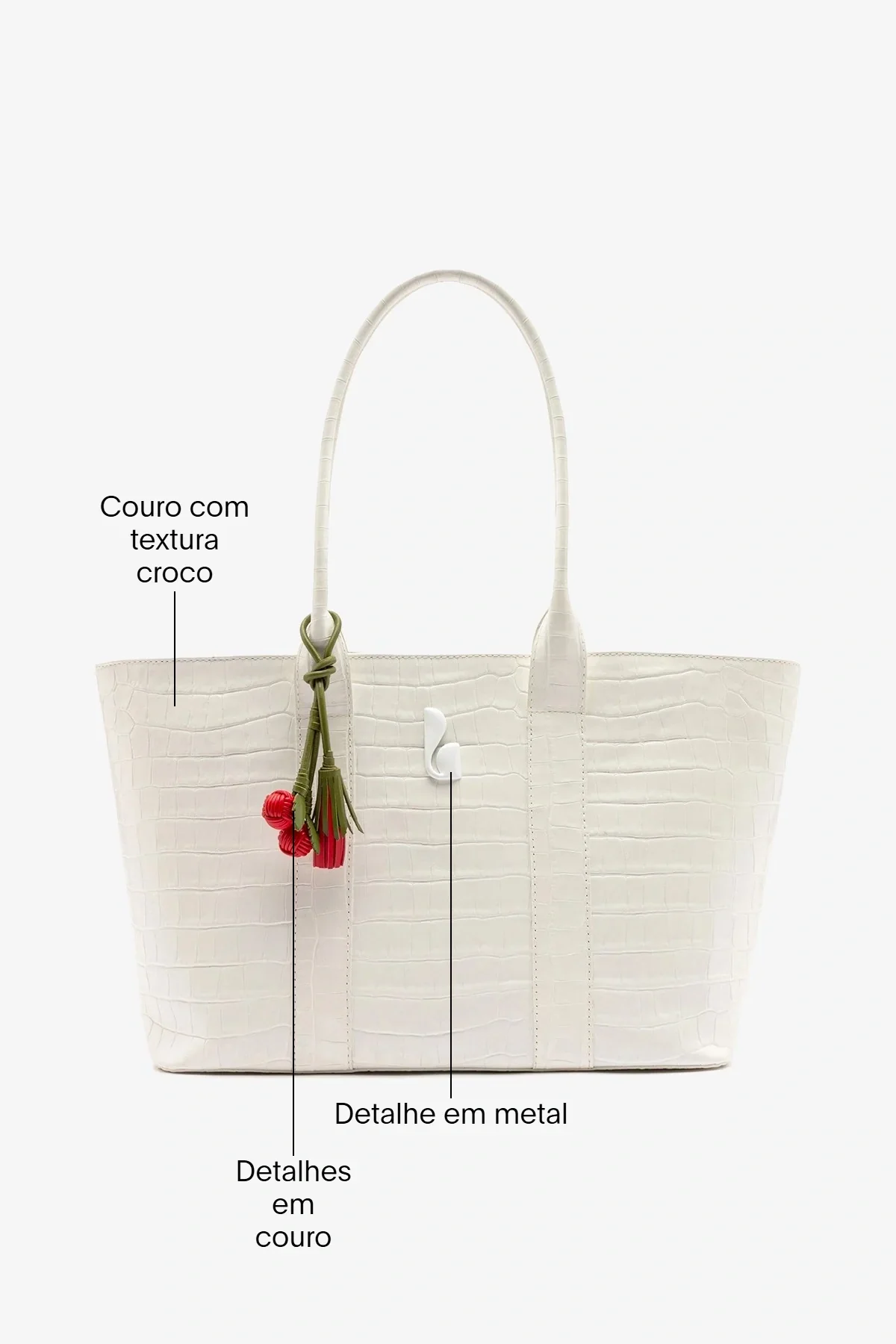 Bolsa Tote Bag City Couro Croco Branco - Image 6