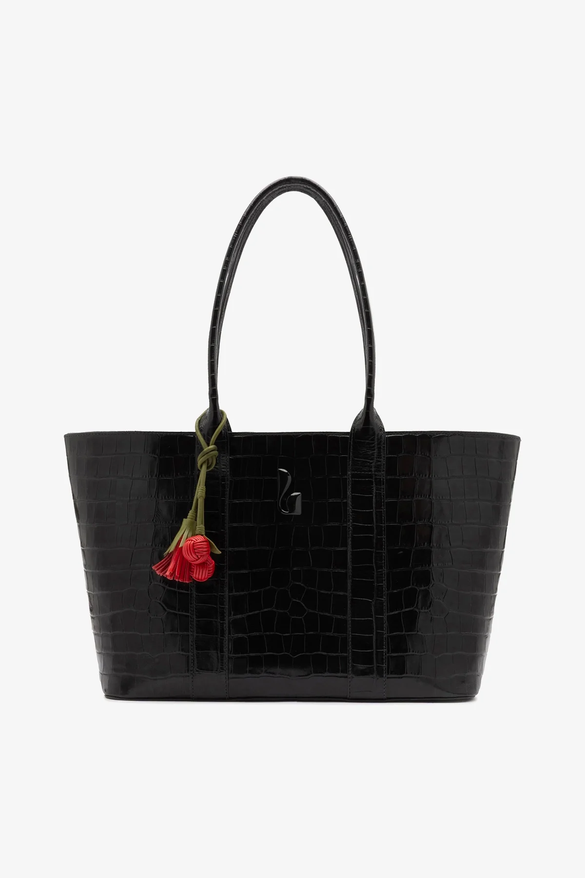 Bolsa Tote Bag City Couro Croco Preto
