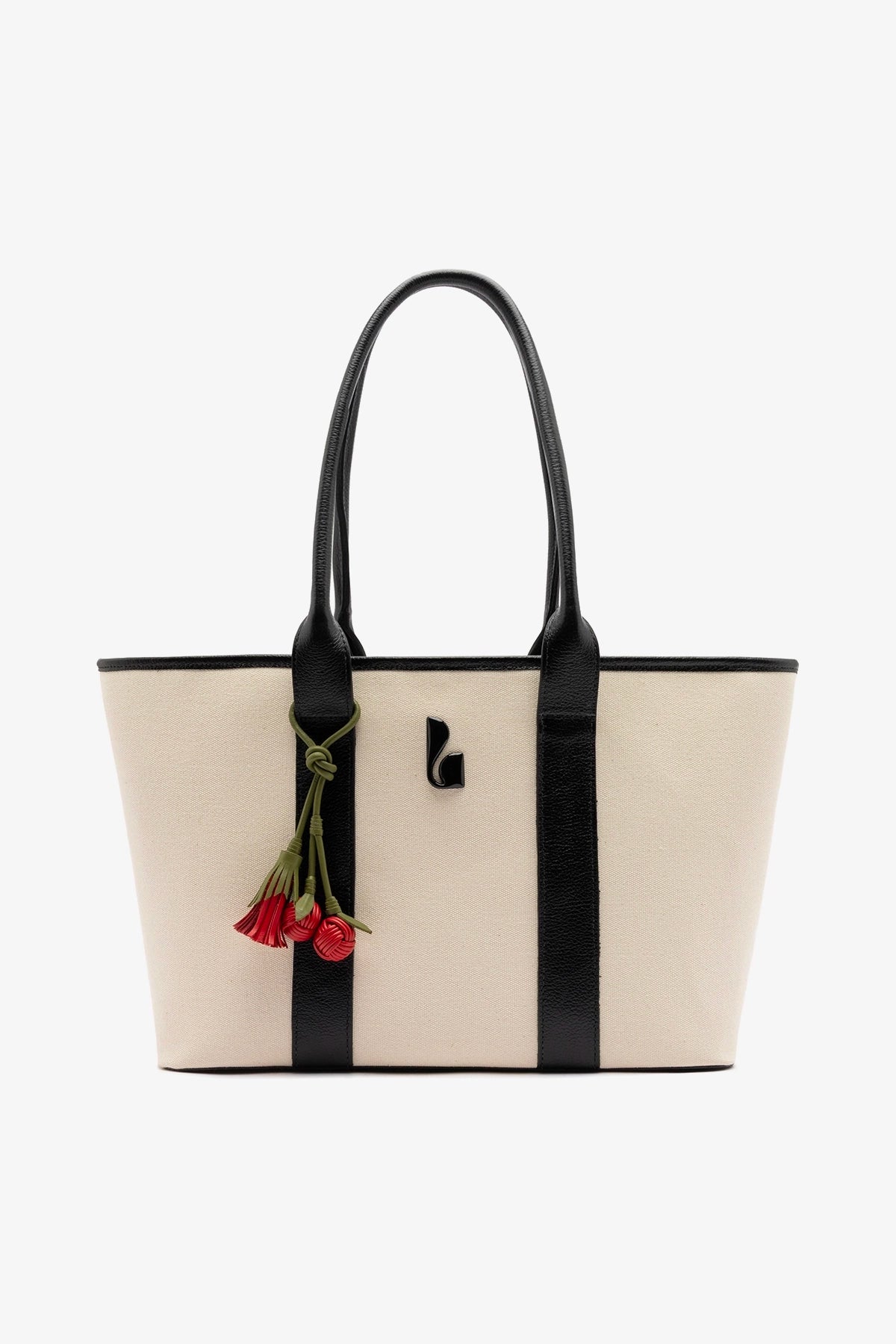 Bolsa Tote Bag City Lona Natural e Couro Preto