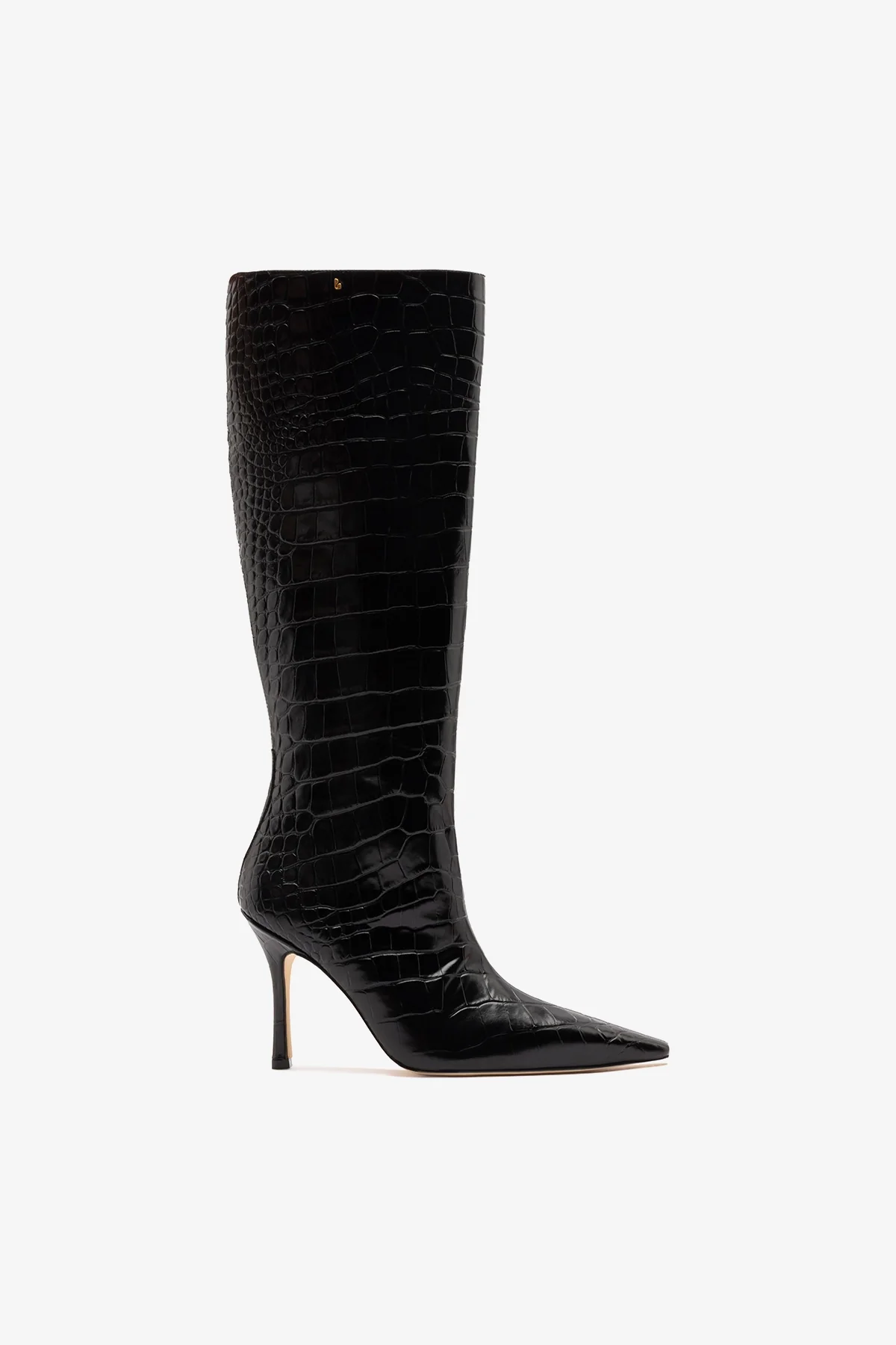 Bota Carine Couro Croco Preto