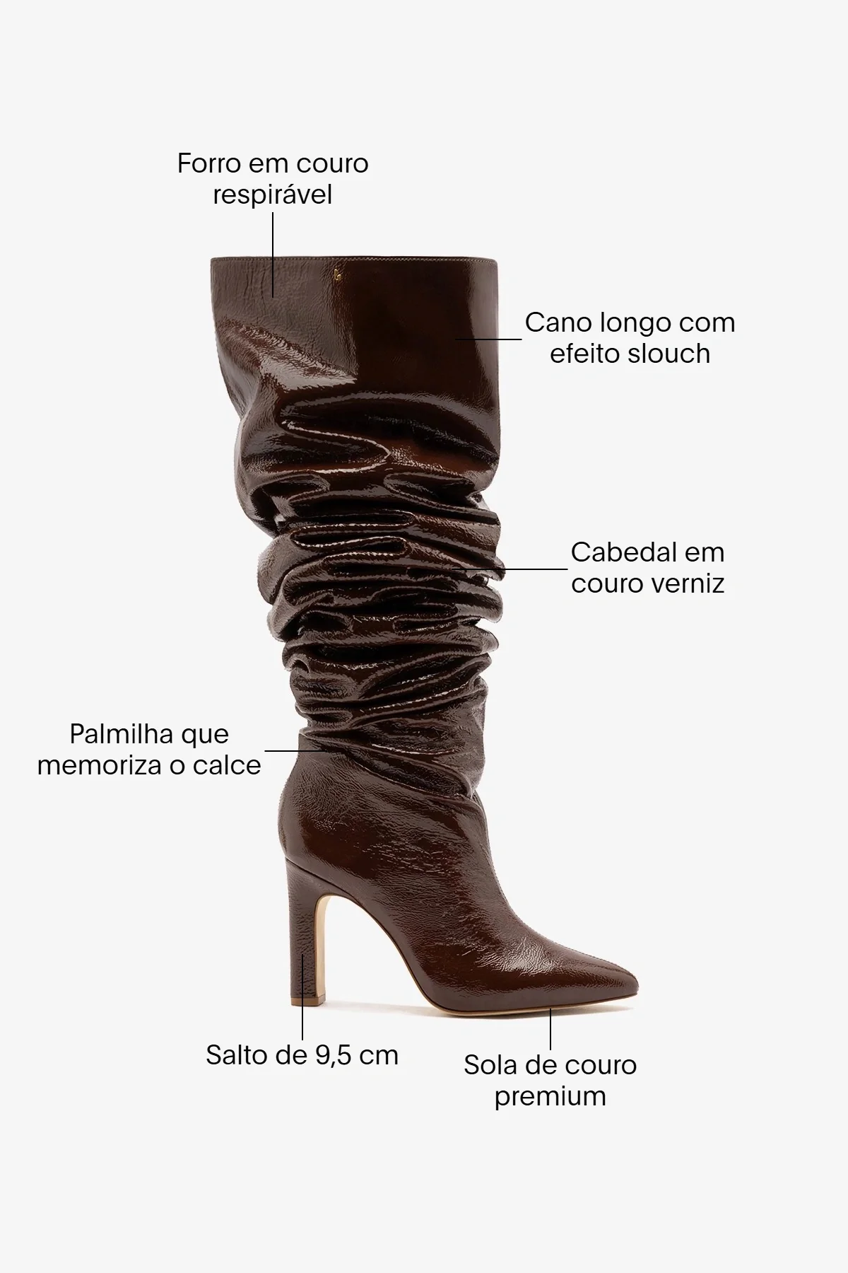 Bota Slouch Cindy Couro Verniz Marrom - Image 6