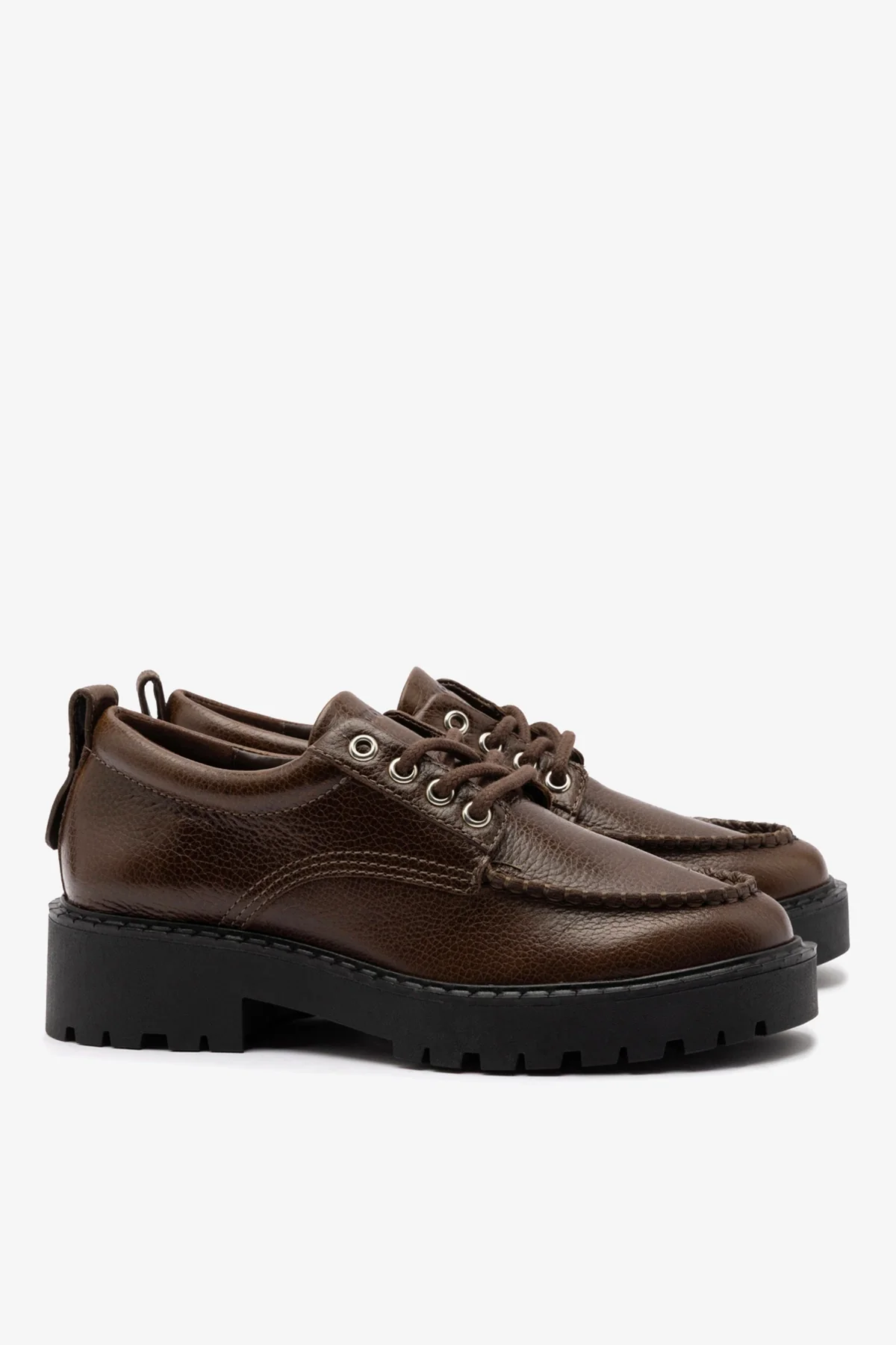 Mocassim Tratorado London Lace Up Couro Marrom - Image 3