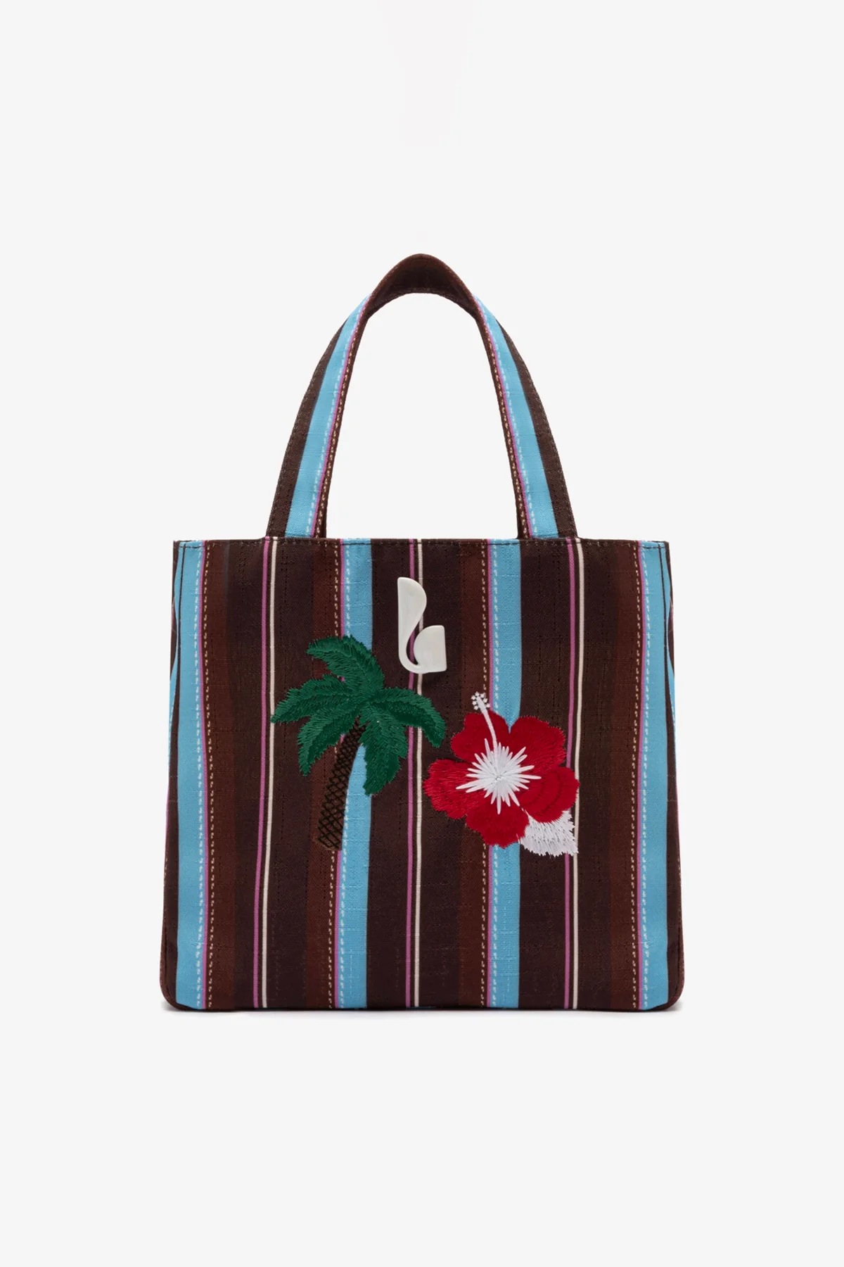Bolsa Tote Bag Poppy Mini Ráfia Listrada Marrom