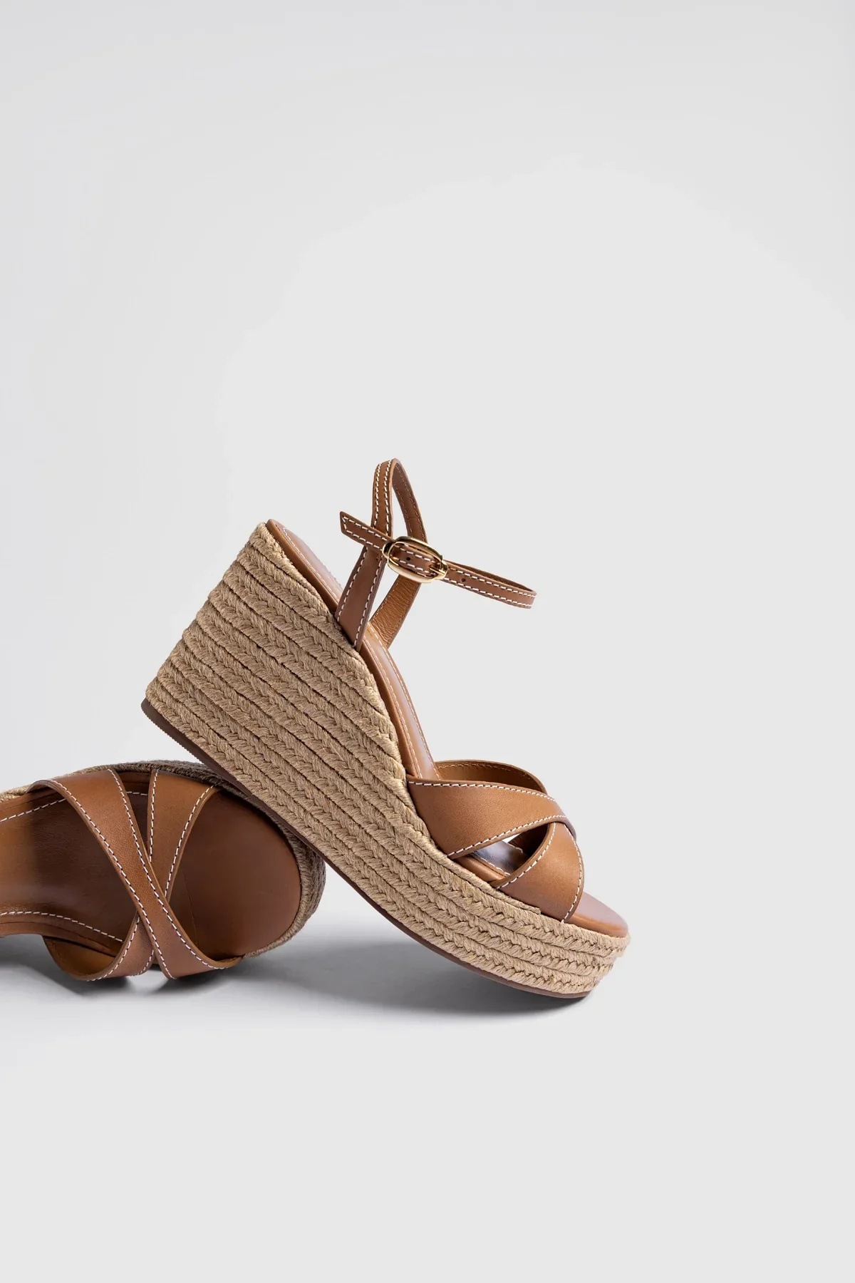 Sandália Anabela Espadrille Bianca Couro Caramelo - Image 2
