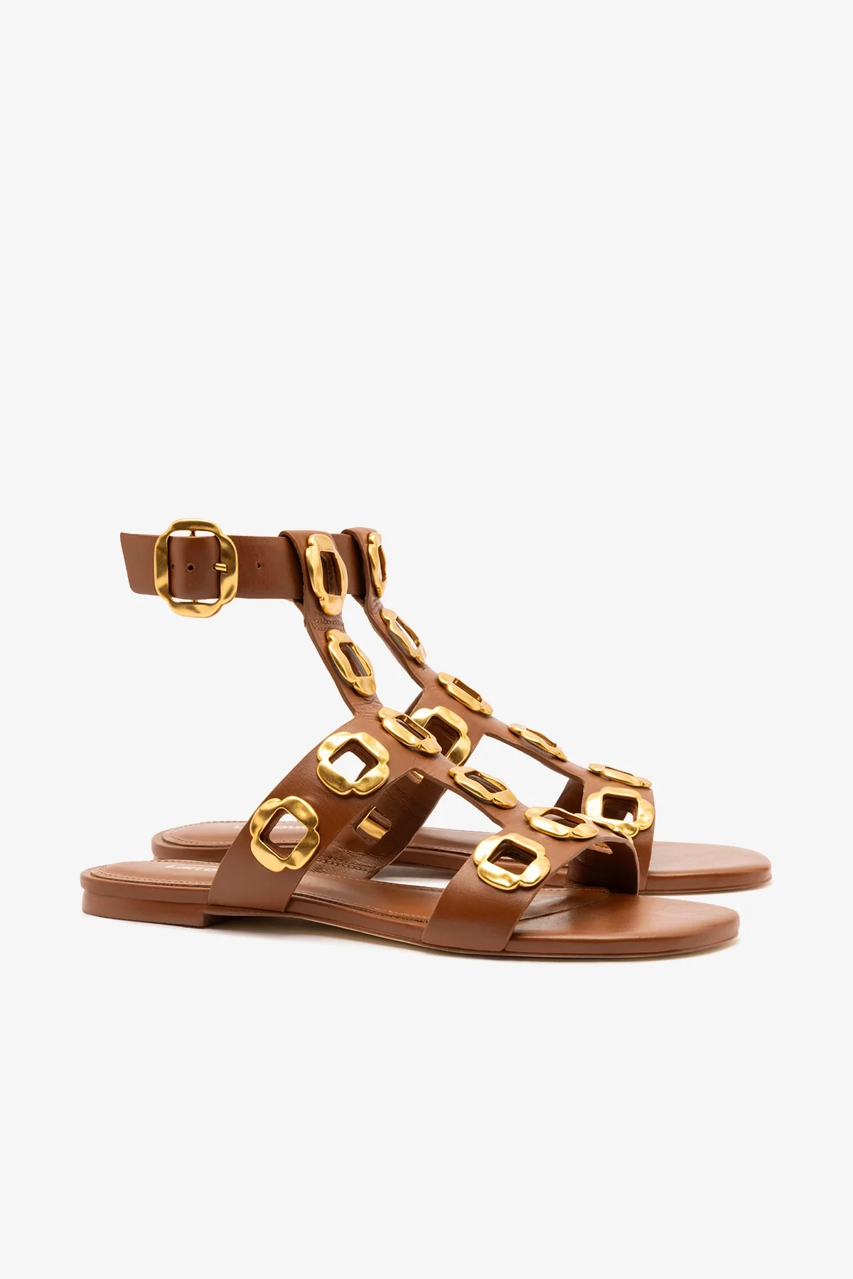Sandália Gladiadora Flat Milan Couro Caramelo - Image 3