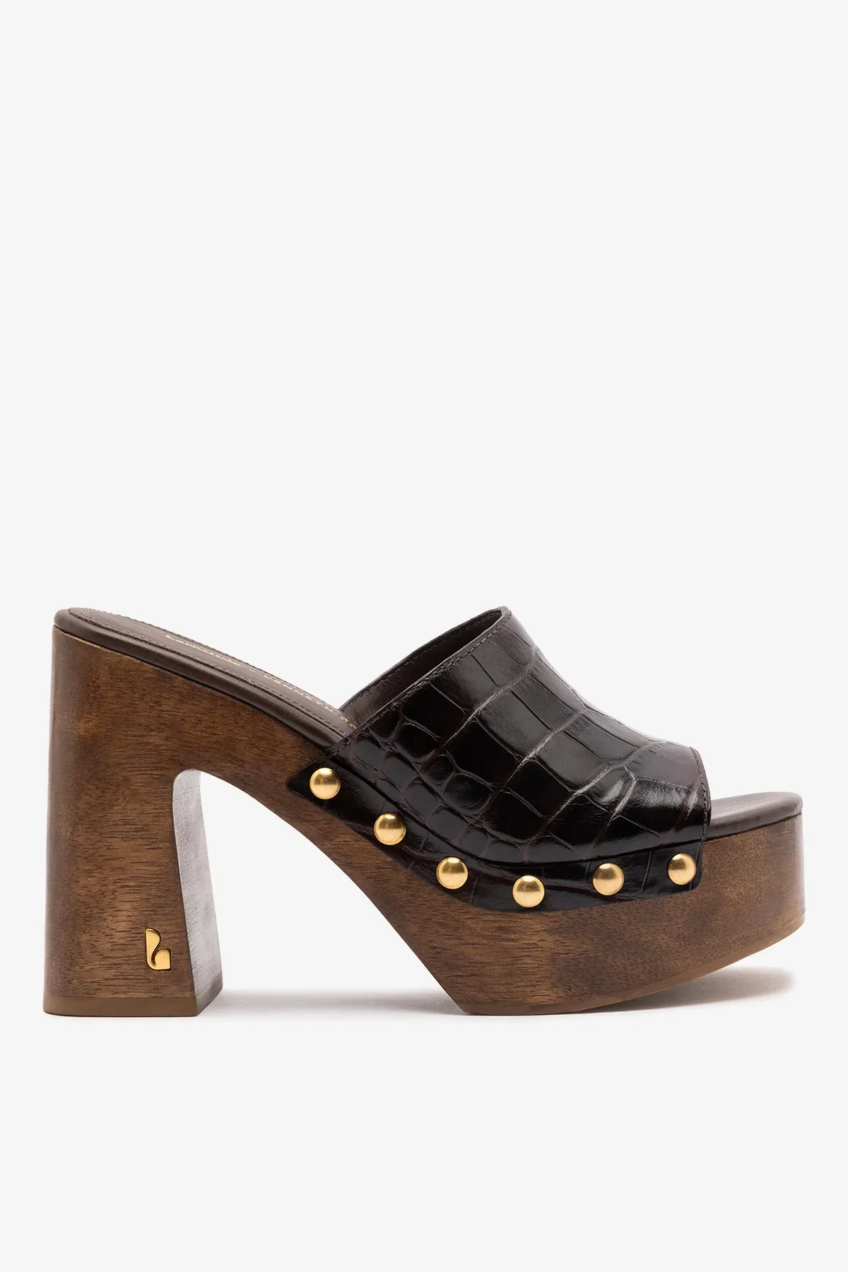 Larroudé x Kenneth Cole: Mule Couro Croco Marrom