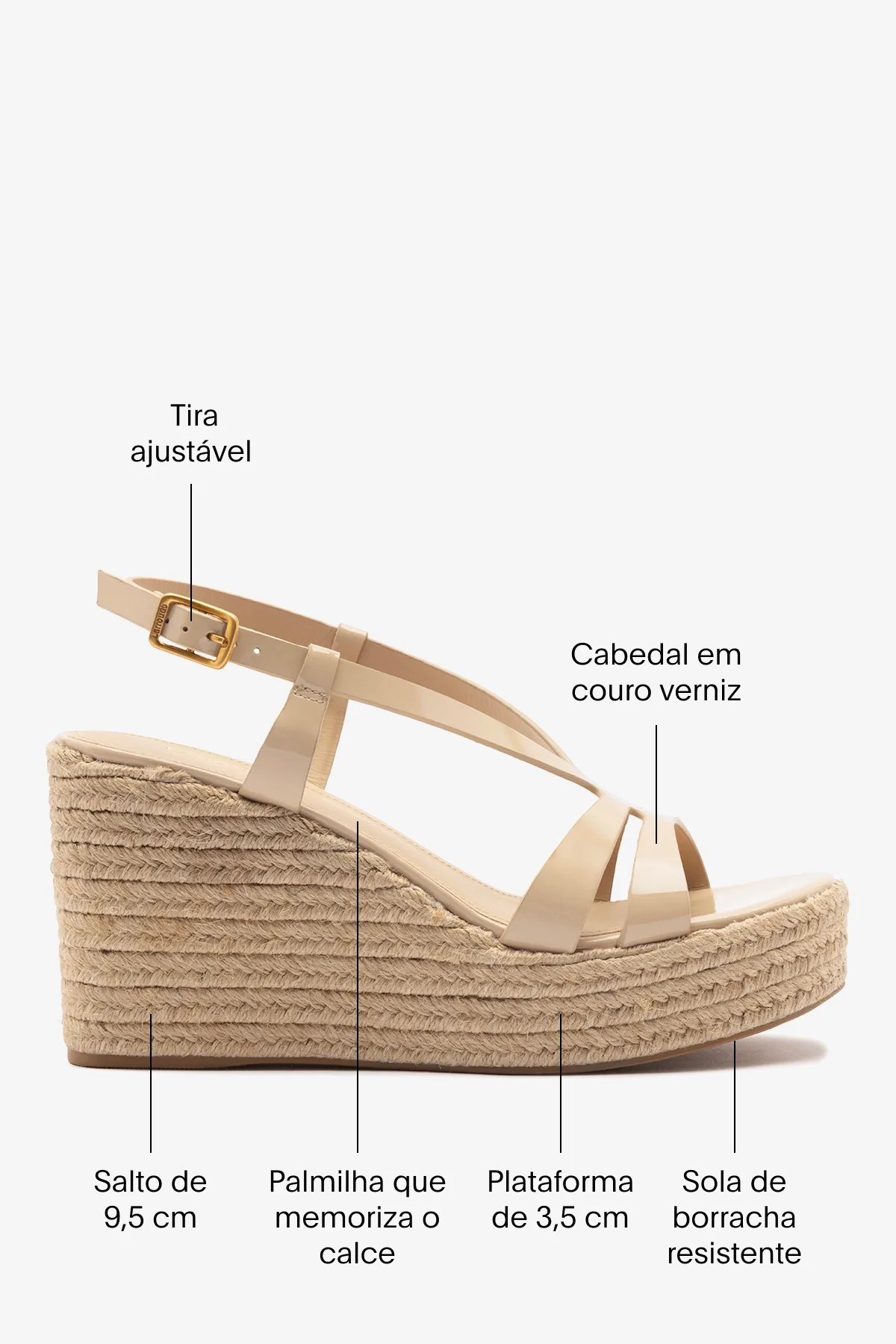 Sandália Espadrille Daphne Couro Verniz Bege - Image 5