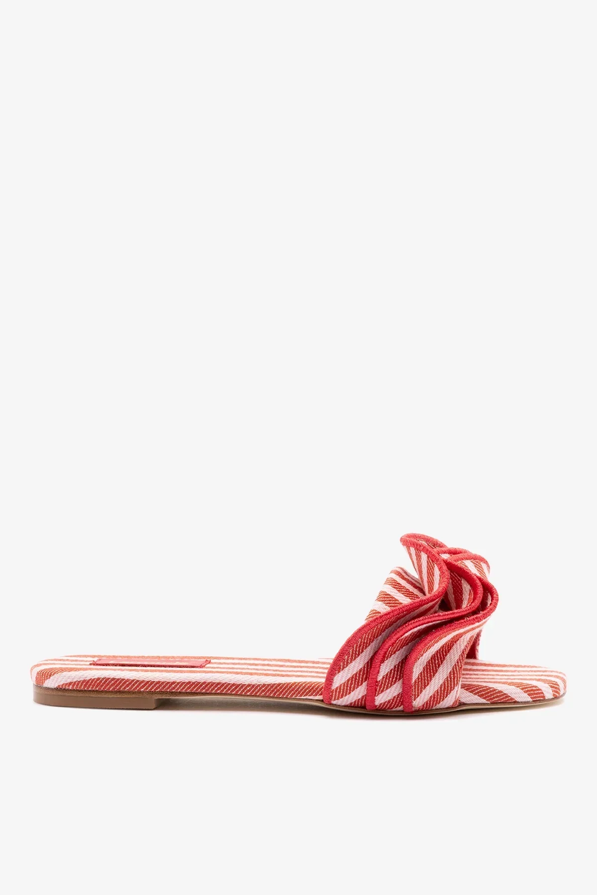 Flat Ivy Lona Listrado Vermelho e Babados