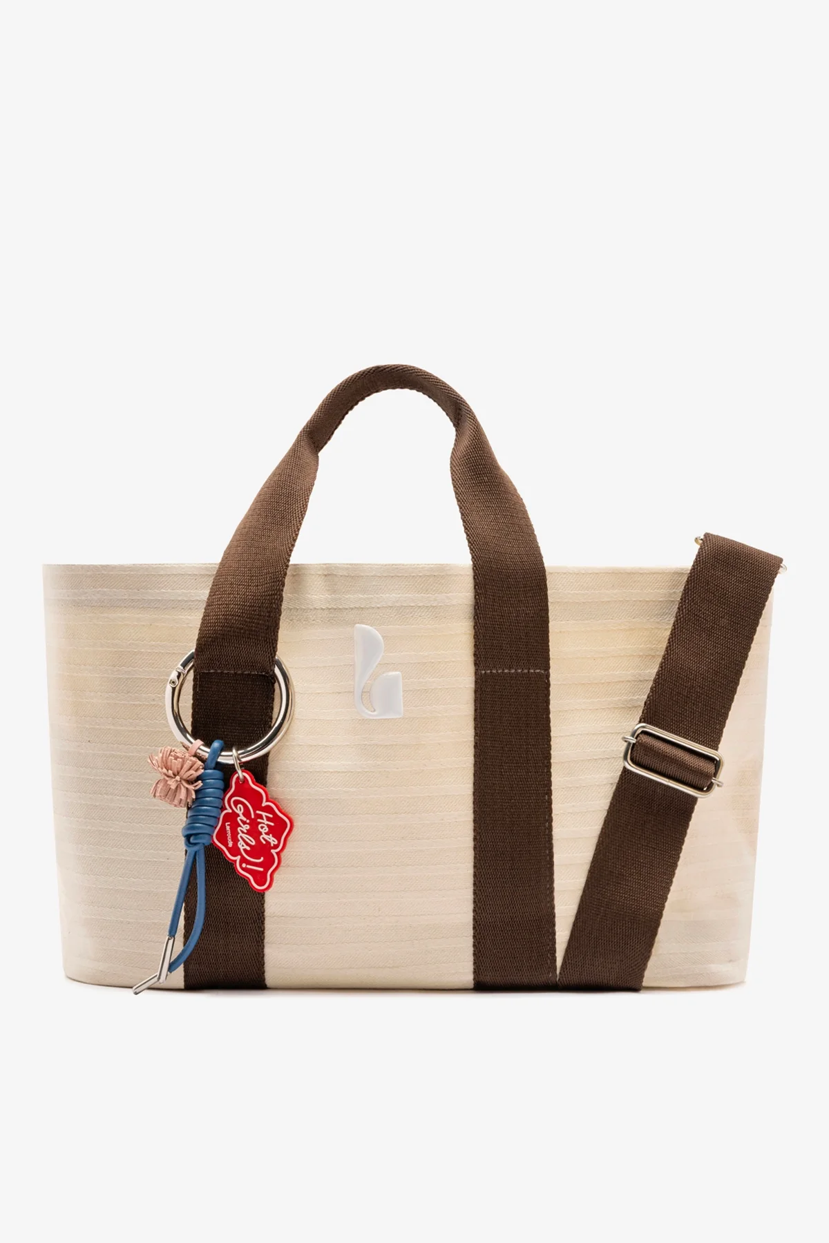 Bolsa Tote Bag Americana Lona Listrada Off White e Marrom