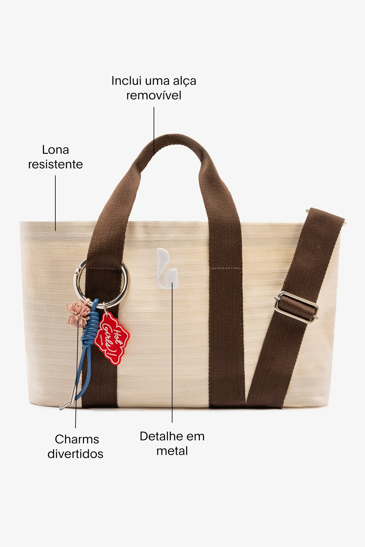 Bolsa Tote Bag Americana Lona Listrada Off White e Marrom - Image 5