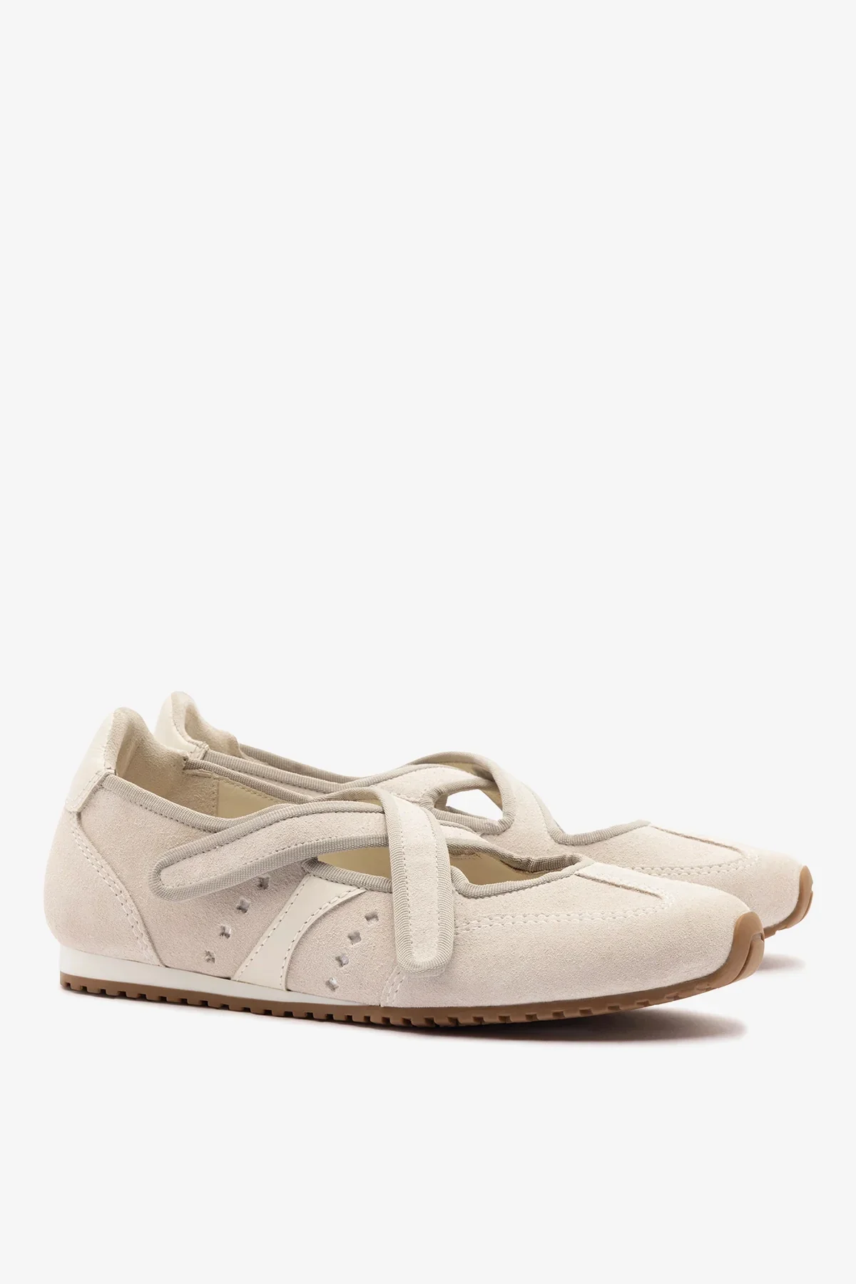 Flat Stella Ballerina Camurça Cinza e Couro Off White - Image 3