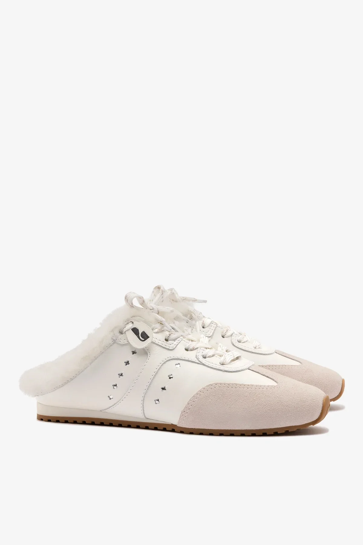 Mule Stella Couro Branco Camurça Cinza e Lã Branco - Image 3