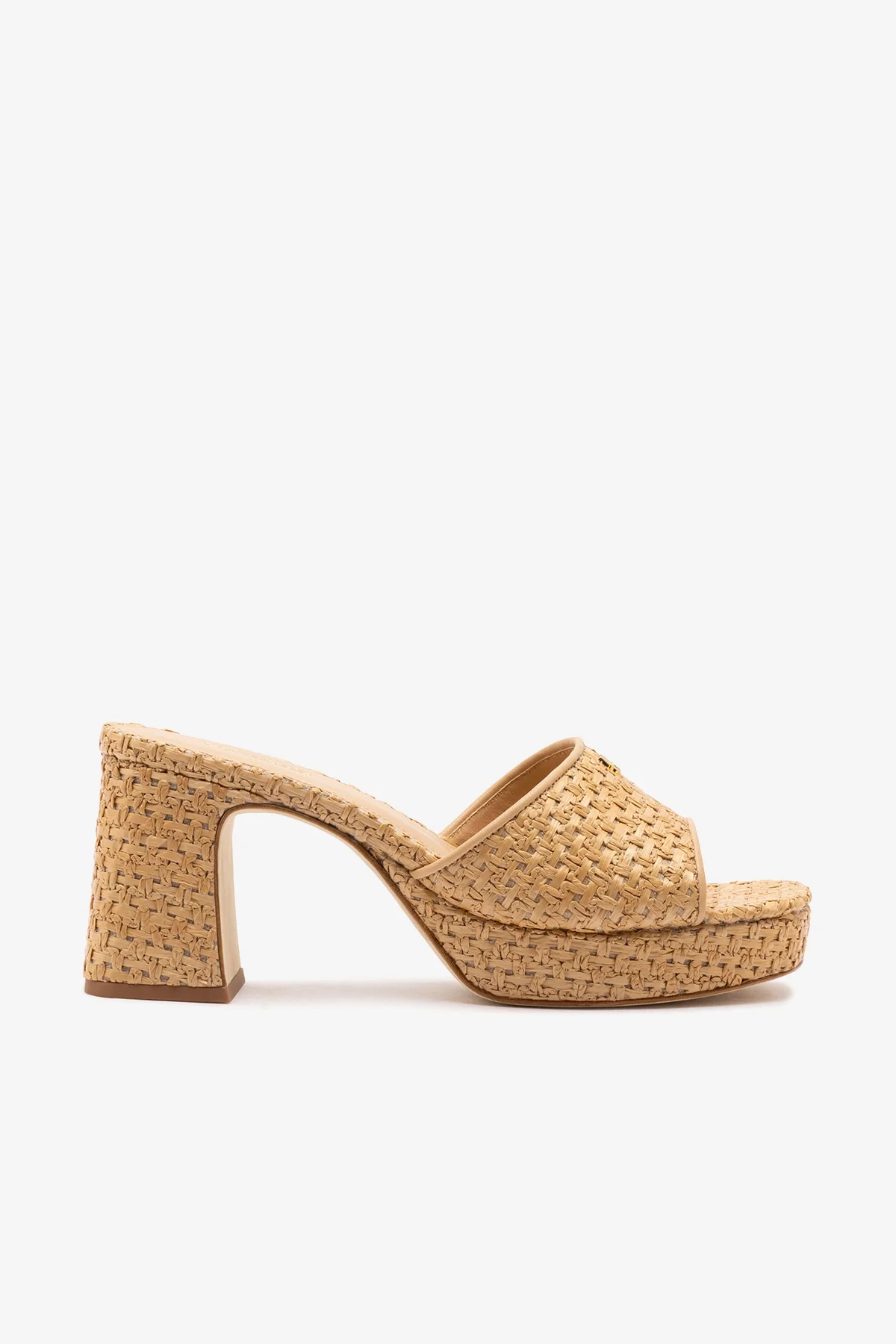 Mule Plataforma Dolly Low Ráfia e Couro Bege