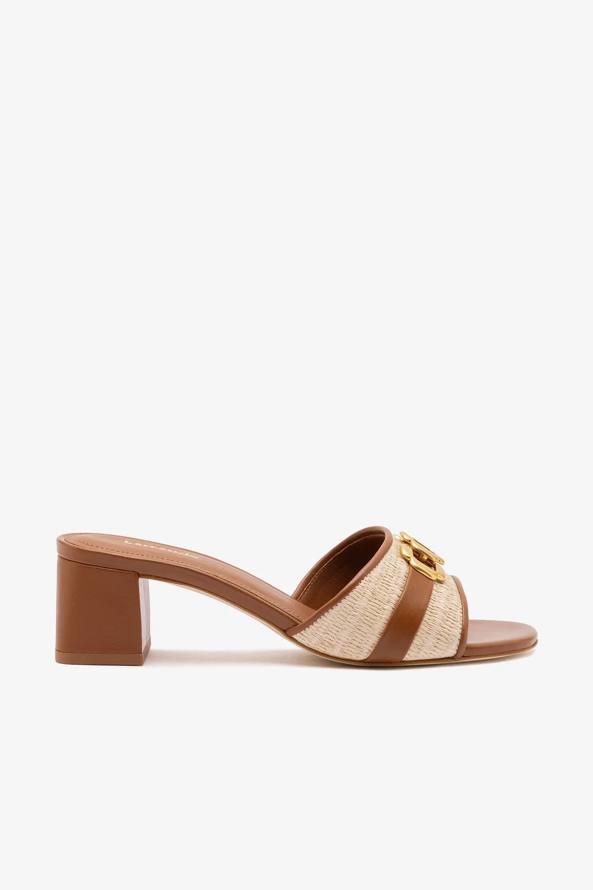 Mule Franca Ráfia Natural e Couro Caramelo