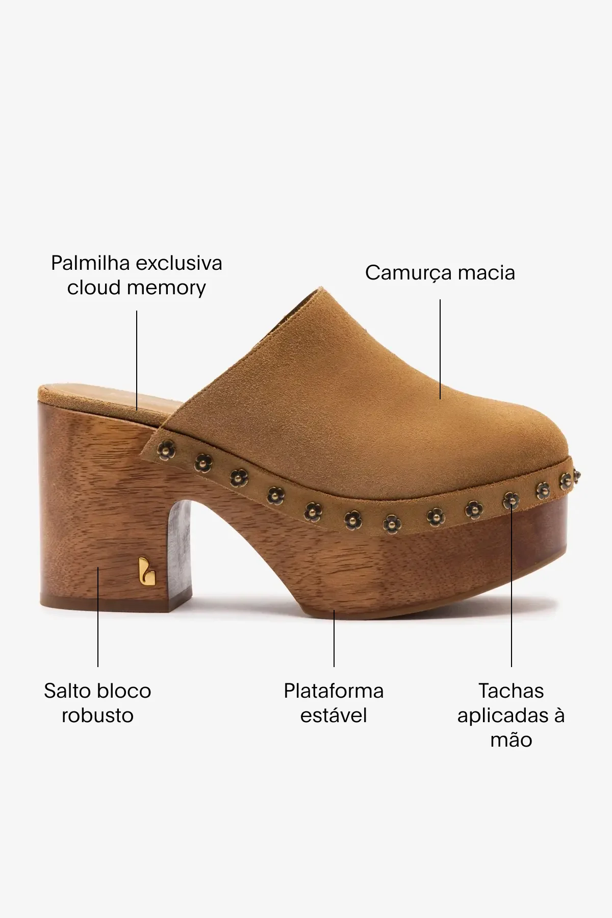 Mule Clog Plataforma Miso Camurça Caramelo - Image 4