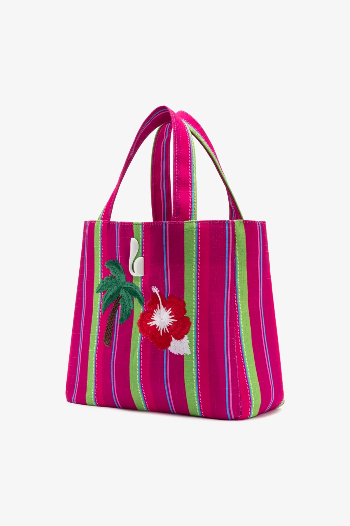 Bolsa Tote Bag Poppy Mini Ráfia Listrada Rosa e Verde - Image 3