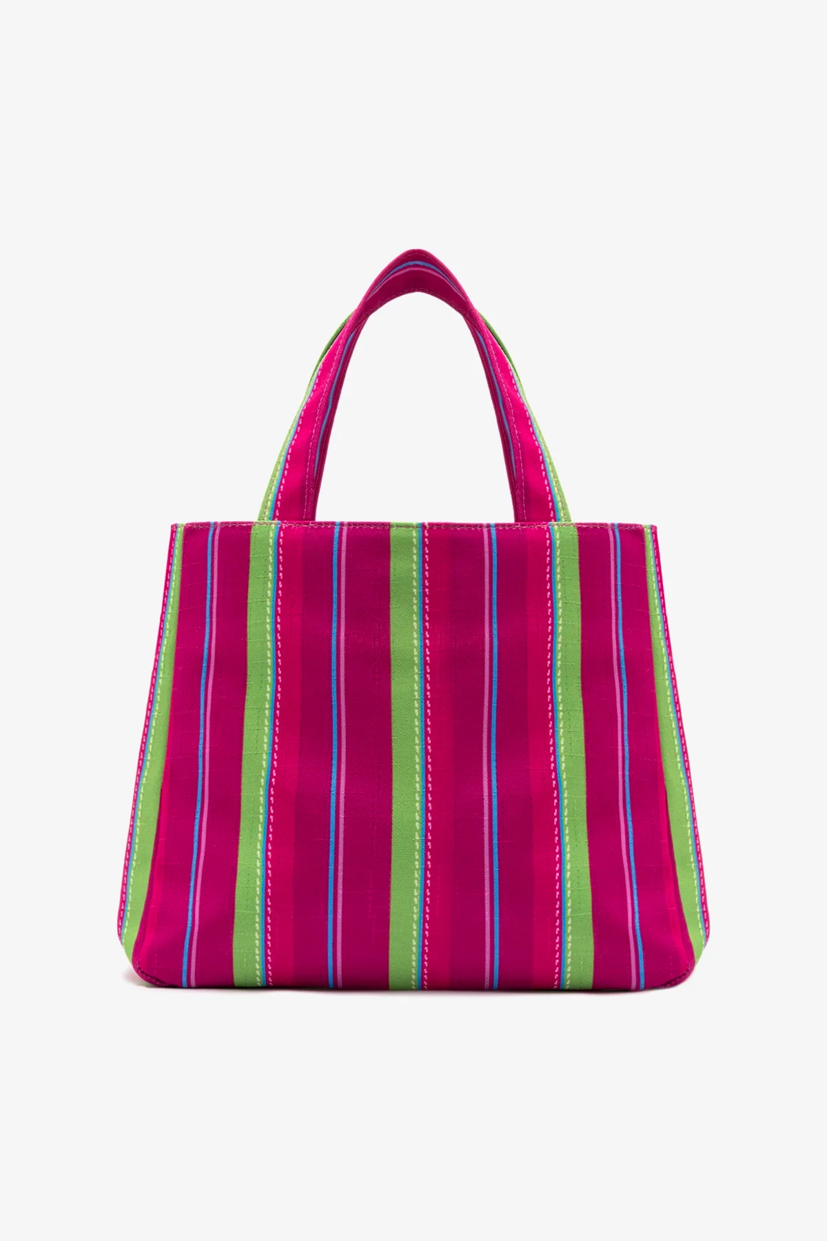 Bolsa Tote Bag Poppy Mini Ráfia Listrada Rosa e Verde - Image 7