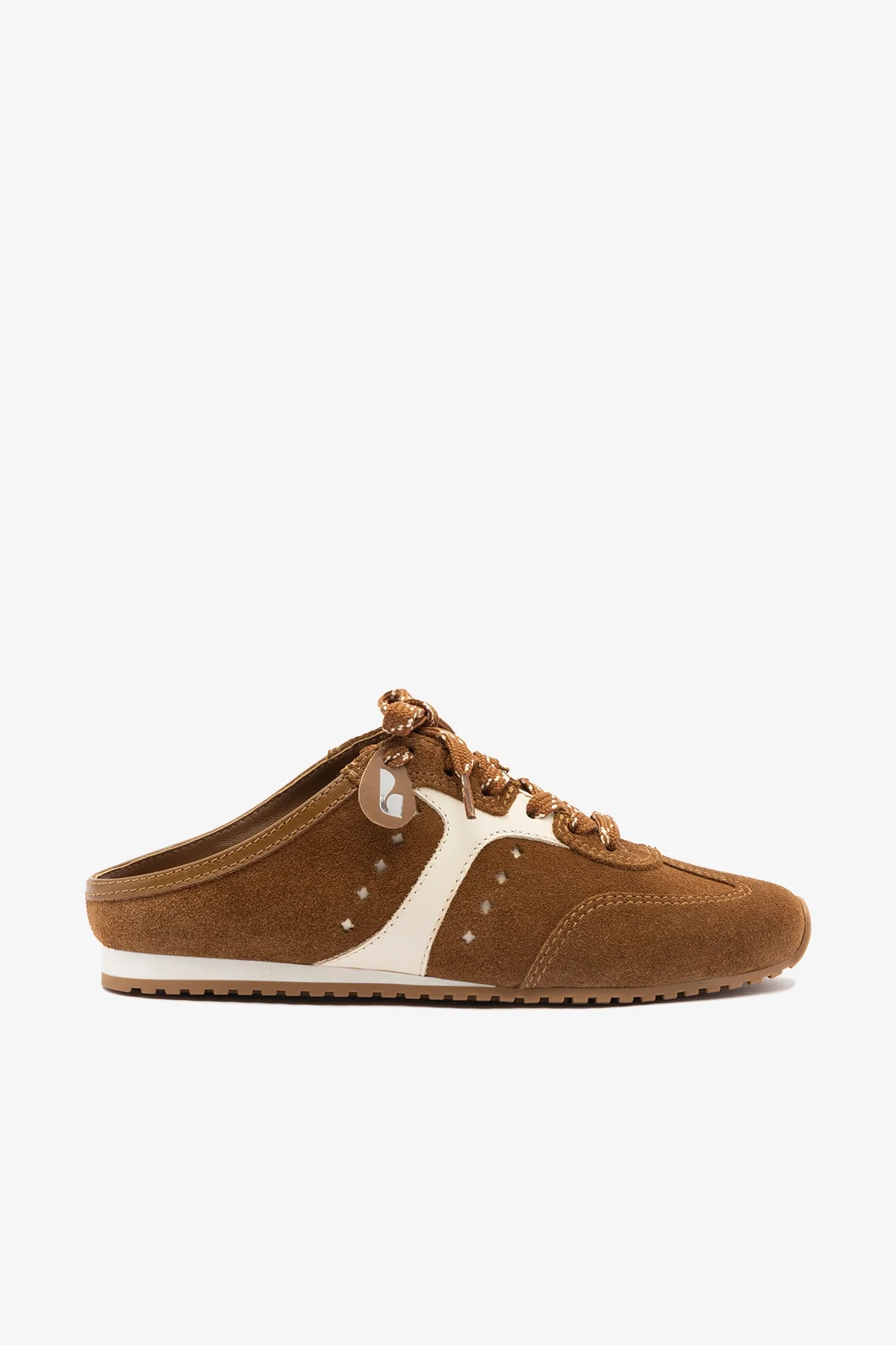 Mule Stella Camurça Marrom e Couro Off White