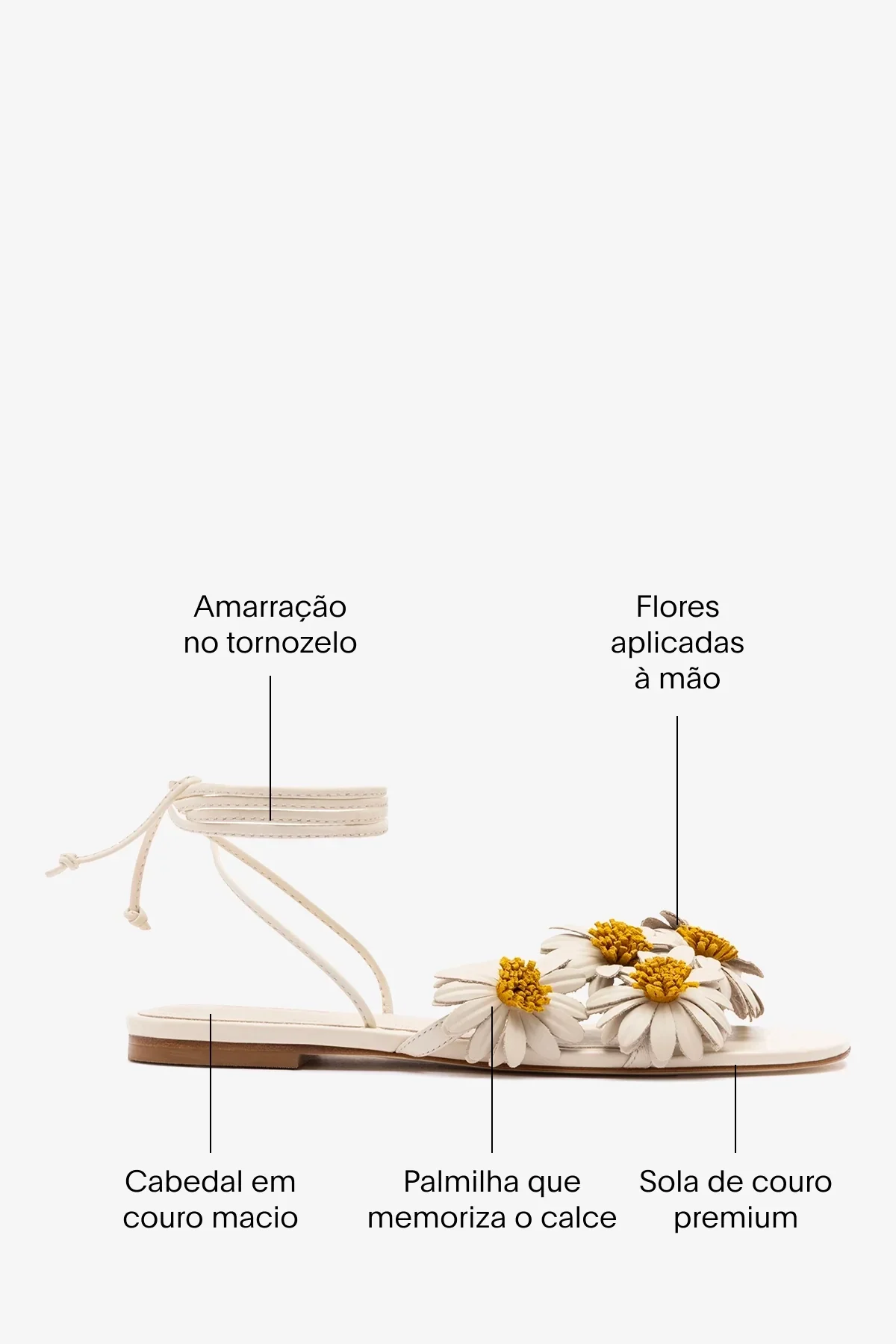 Sandália Flat Fiore Couro Off White - Image 5