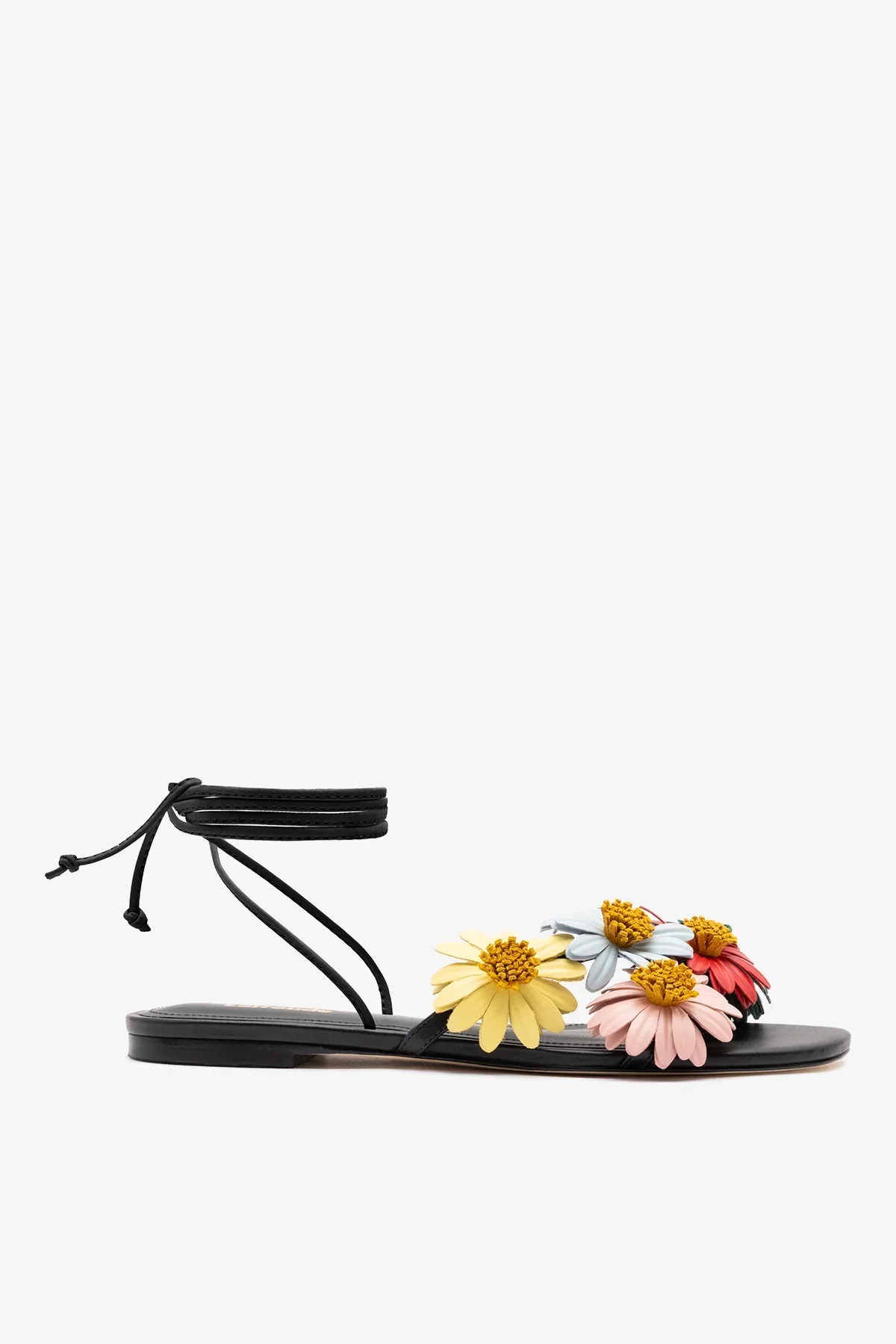 Sandália Flat Fiore Couro Preto