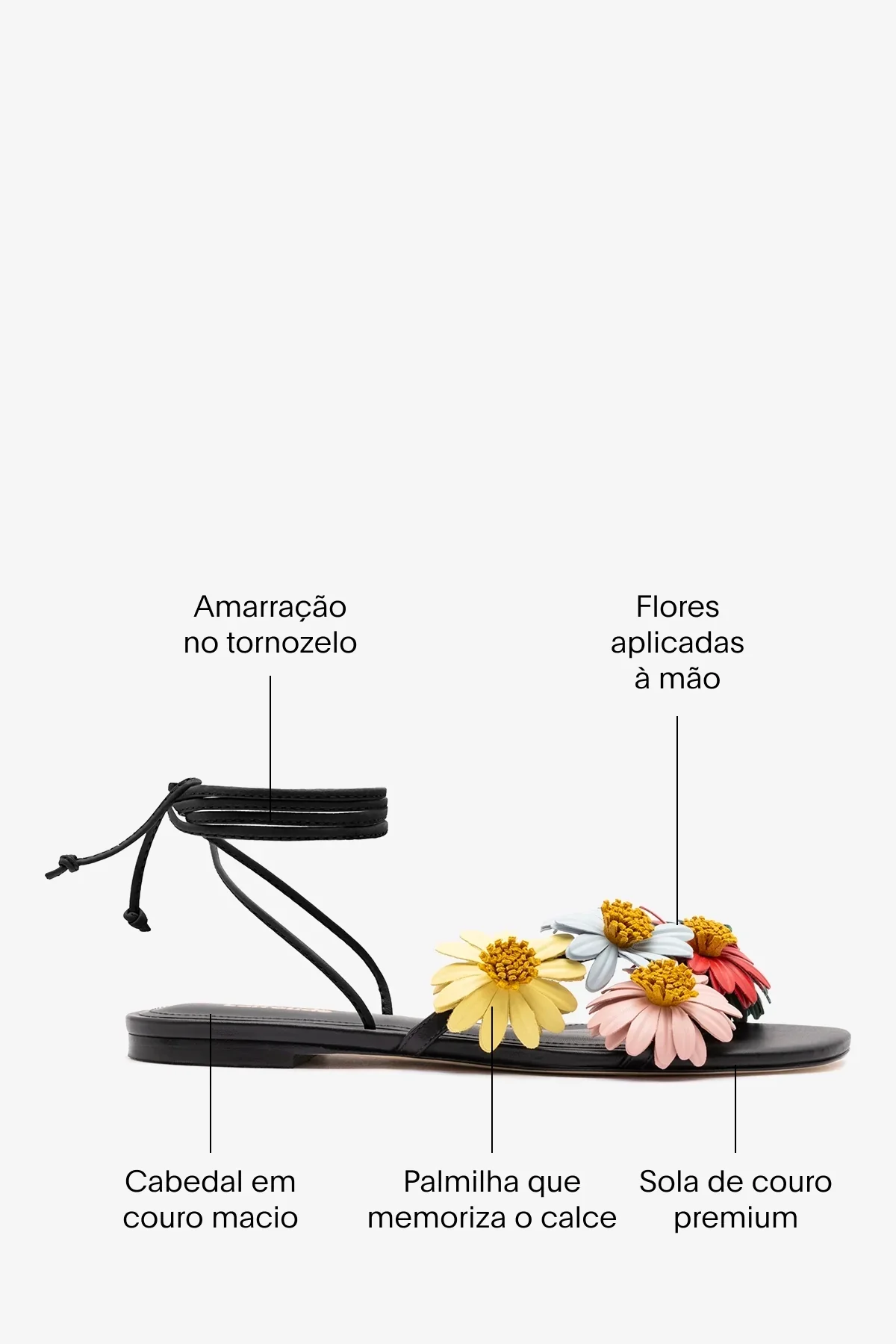Sandália Flat Fiore Couro Preto - Image 5