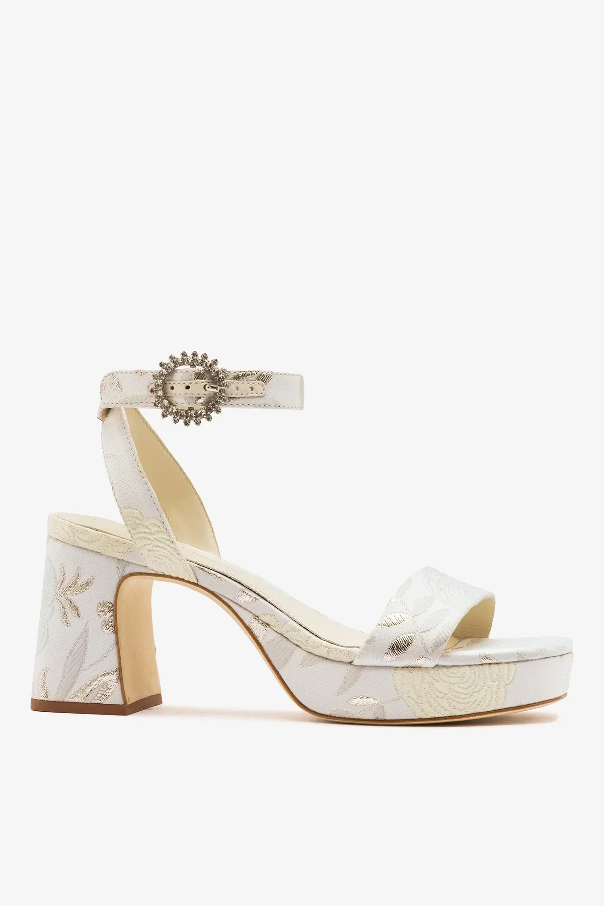 Larroudé x Markarian: Sandália Plataforma Dolly Low Brocado Off White