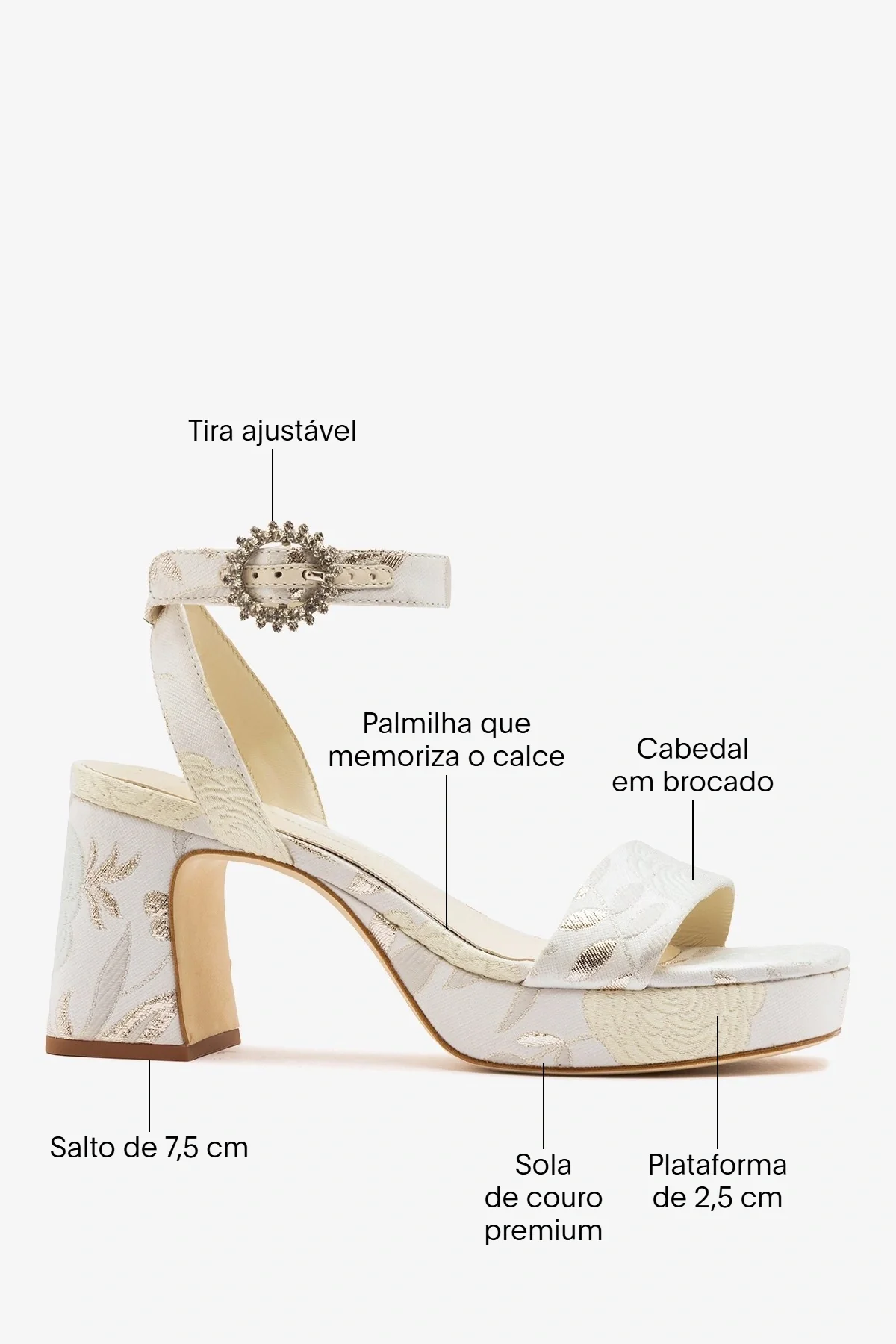 Larroudé x Markarian: Sandália Plataforma Dolly Low Brocado Off White - Image 5
