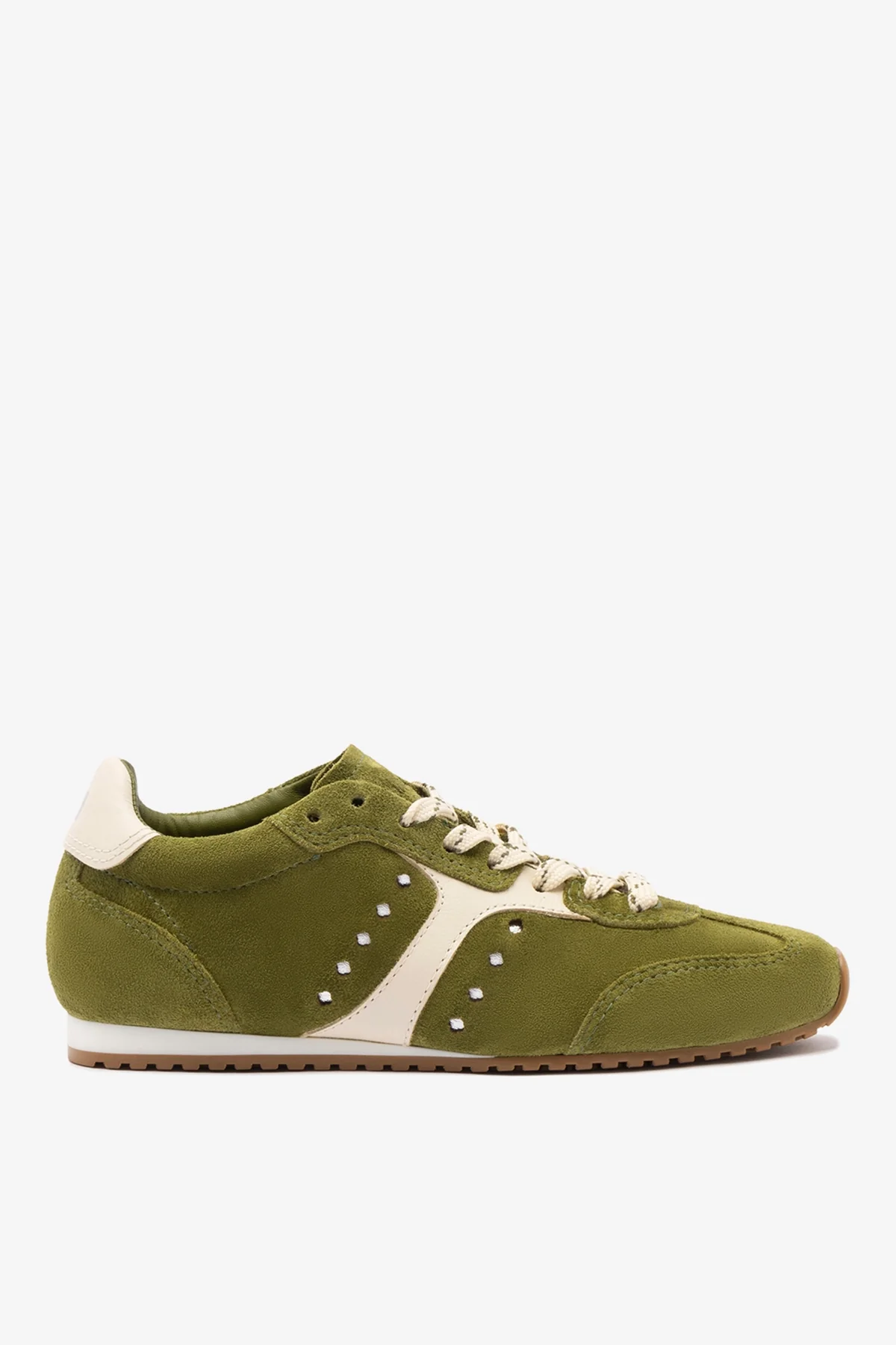 Tênis Stella Camurça Verde e Couro Off White