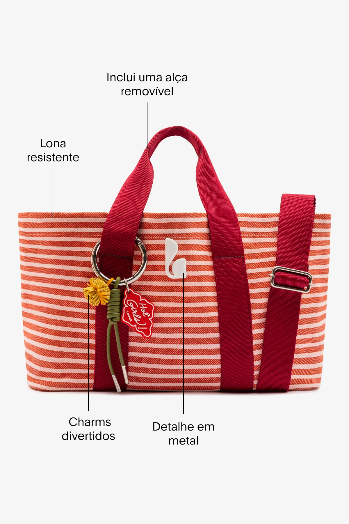 Bolsa Tote Bag Americana Lona Listrada Rosa, Vermelho e Bordô - Image 4