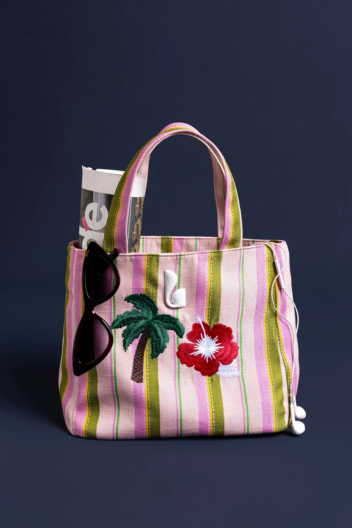 Bolsa Tote Bag Poppy Mini Ráfia Listrada Rosa - Image 2