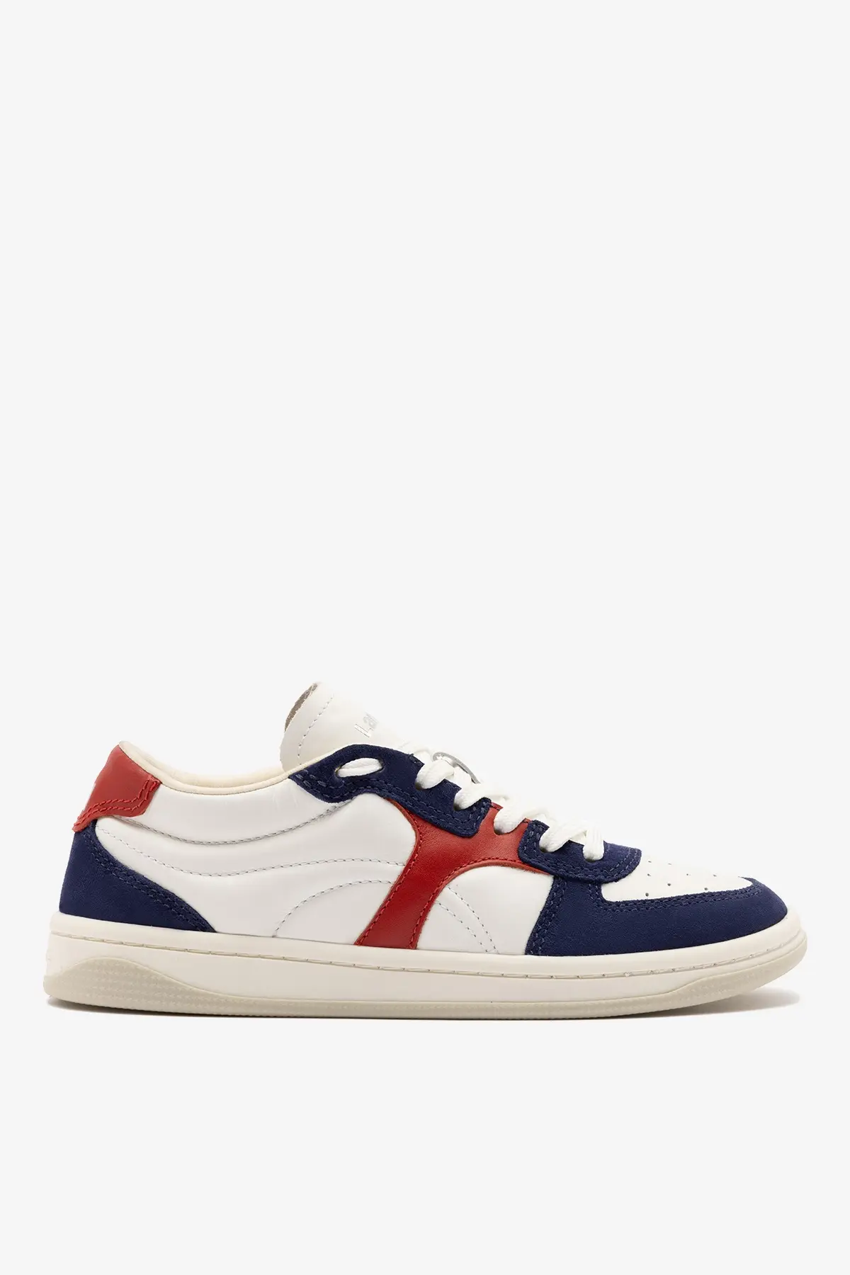 Tênis George Couro Azul, Branco e Vermelho